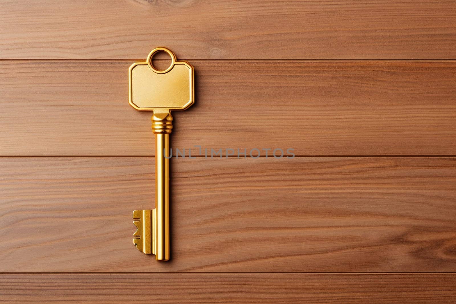 The key lies on a wooden surface.