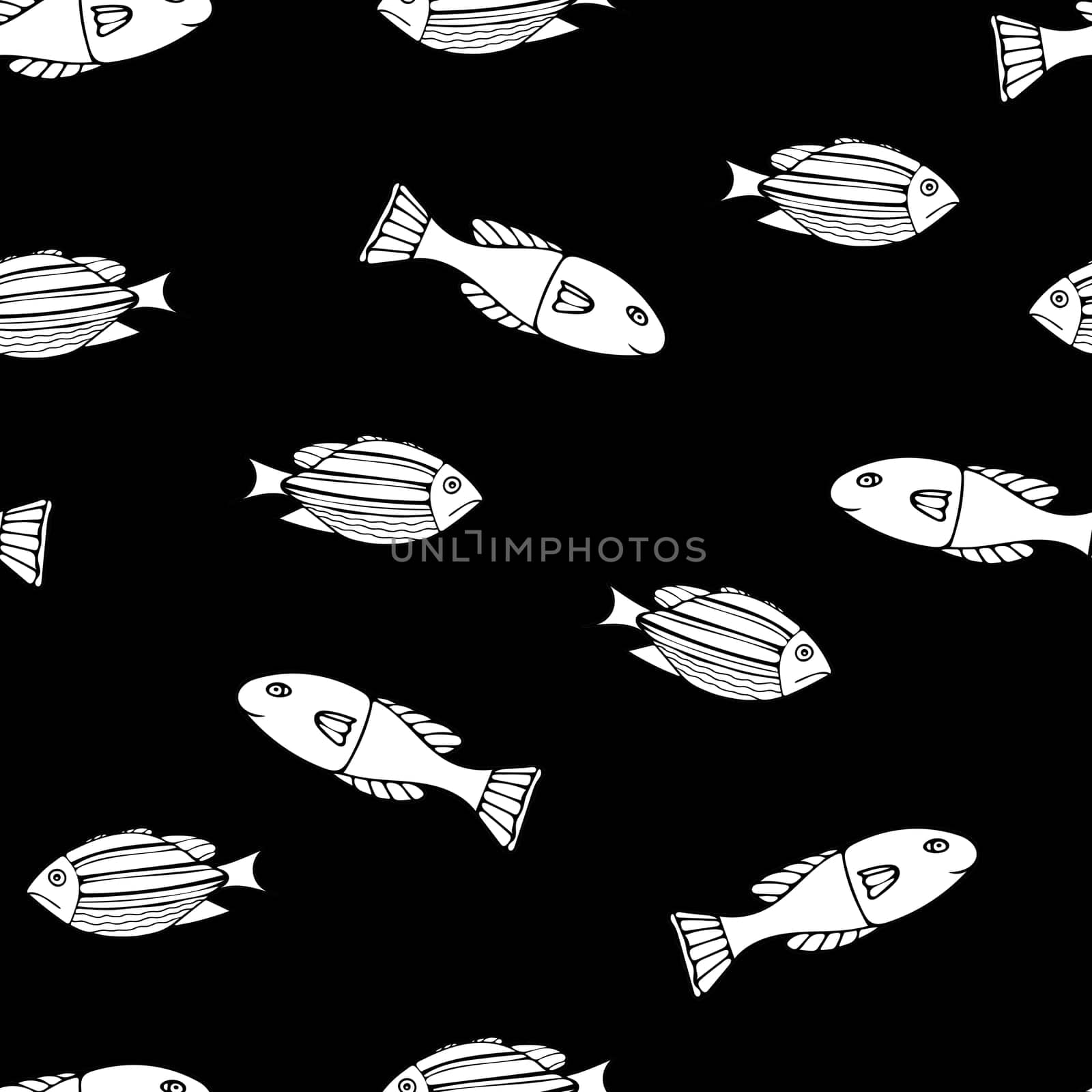 Hand Drawn Black and White Fish Background. by Rina_Dozornaya