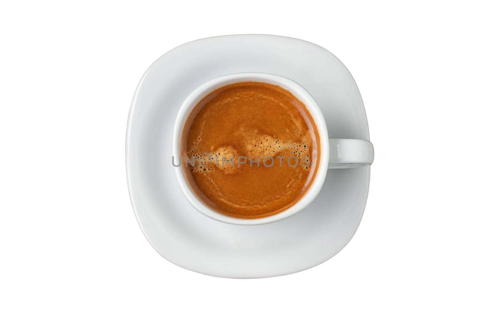 Fresh espresso coffee together decorated with coffee beans on white background