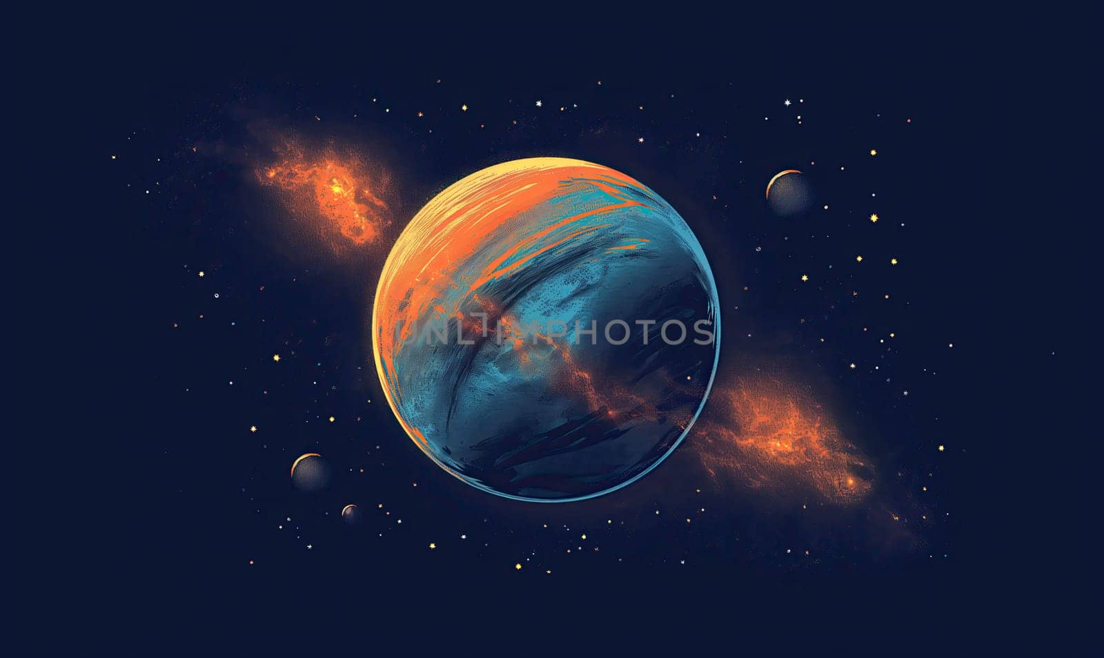 Abstract image of planets on a dark background. Selective soft focus.