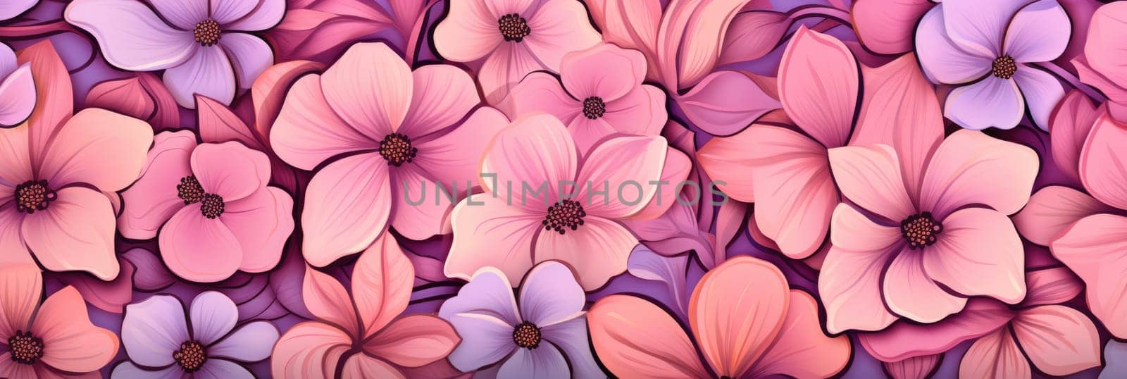 Bright background with a floral pattern. Wide format banner AI