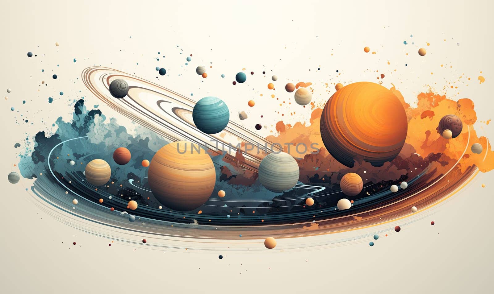 Abstract image of planets on a light background. Selective soft focus.