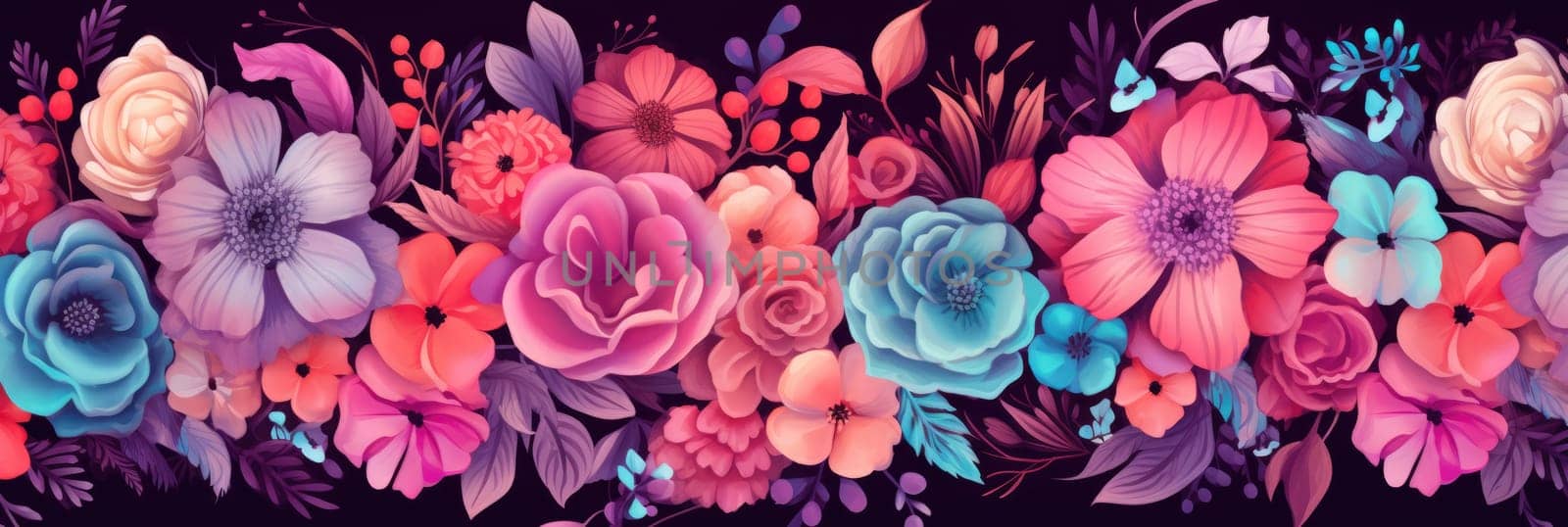 Bright background with a floral pattern. Wide format banner AI