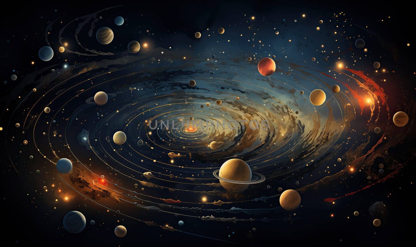 Abstract image of planets on a dark background. by Fischeron