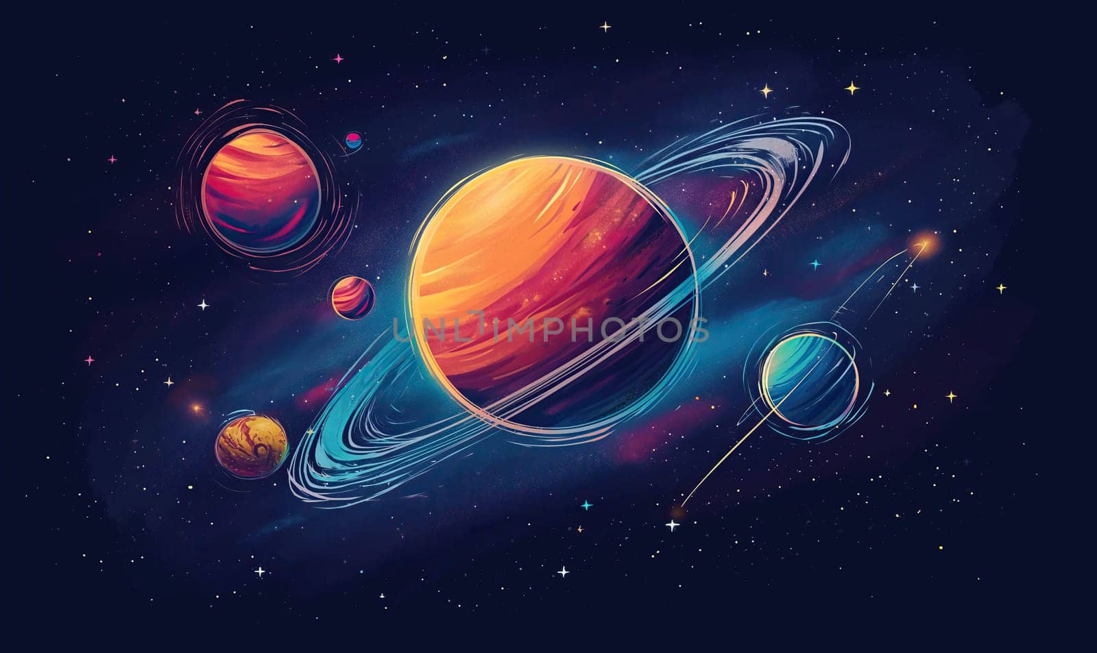 Abstract image of planets on a dark background. Selective soft focus.