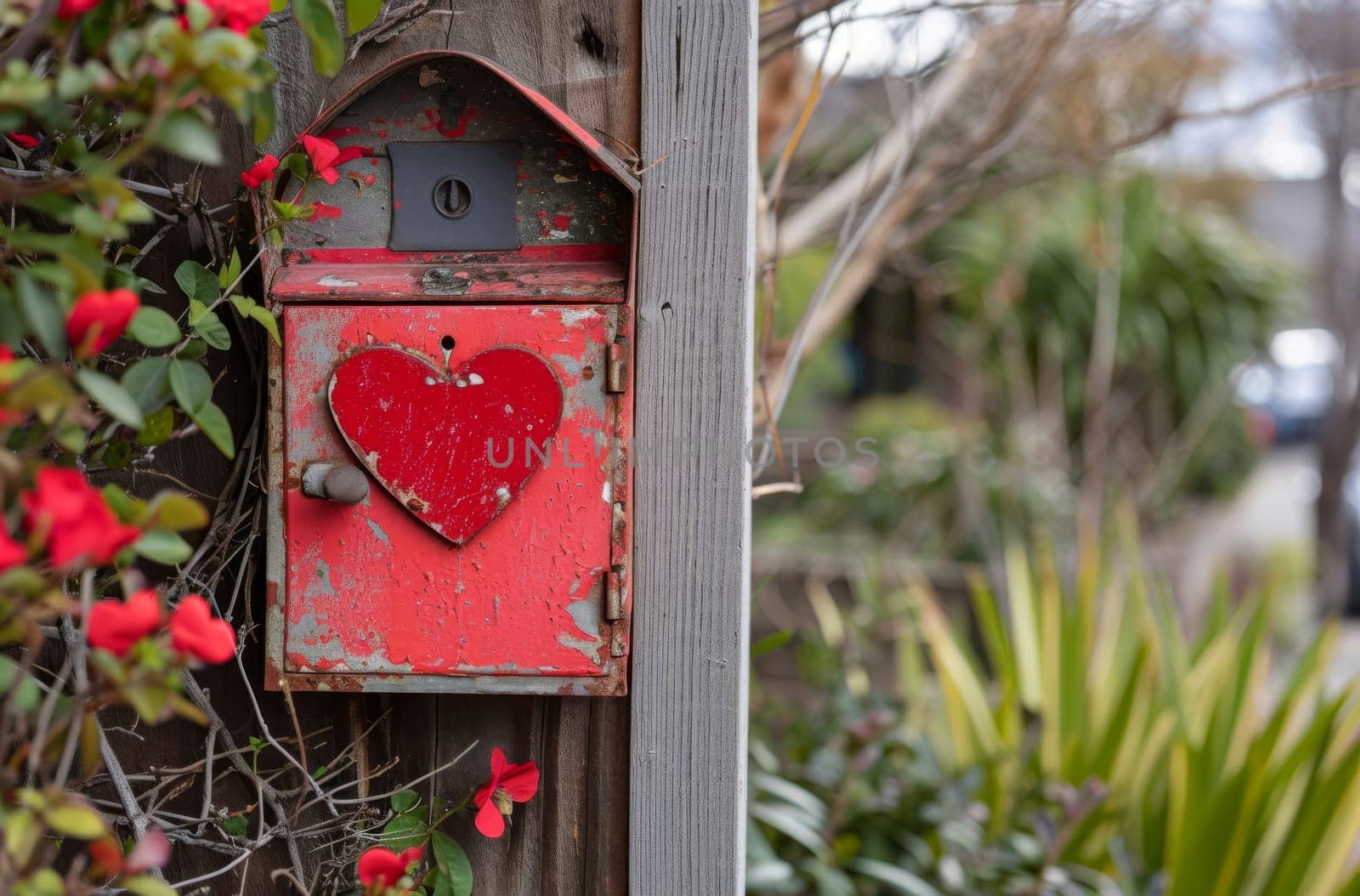 Weathered mailbox with heart motif by gcm