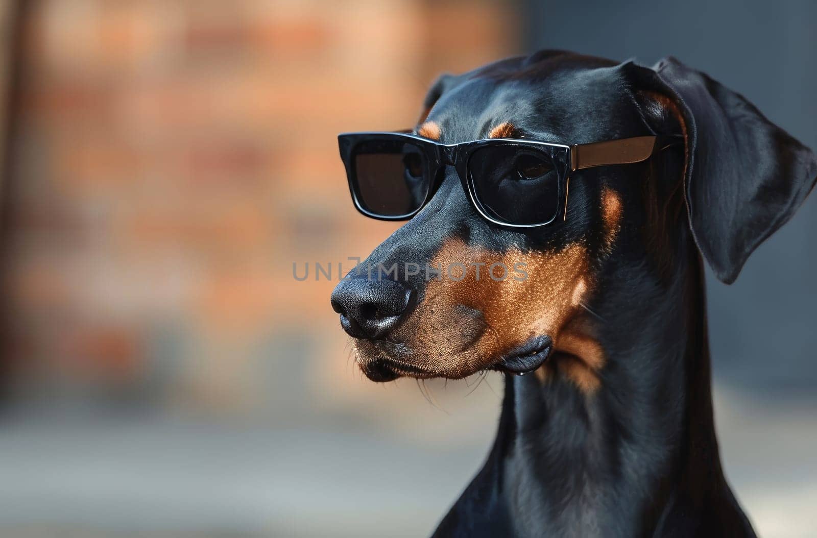 Black and Brown Dog Wearing Sunglasses on Its Head by gcm