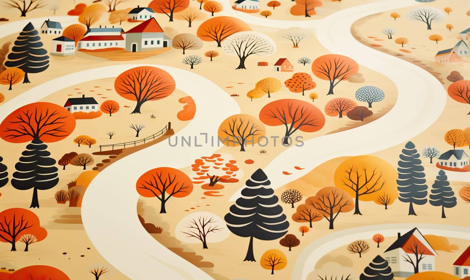 Colorful image of an autumn landscape with houses. Selective soft focus.