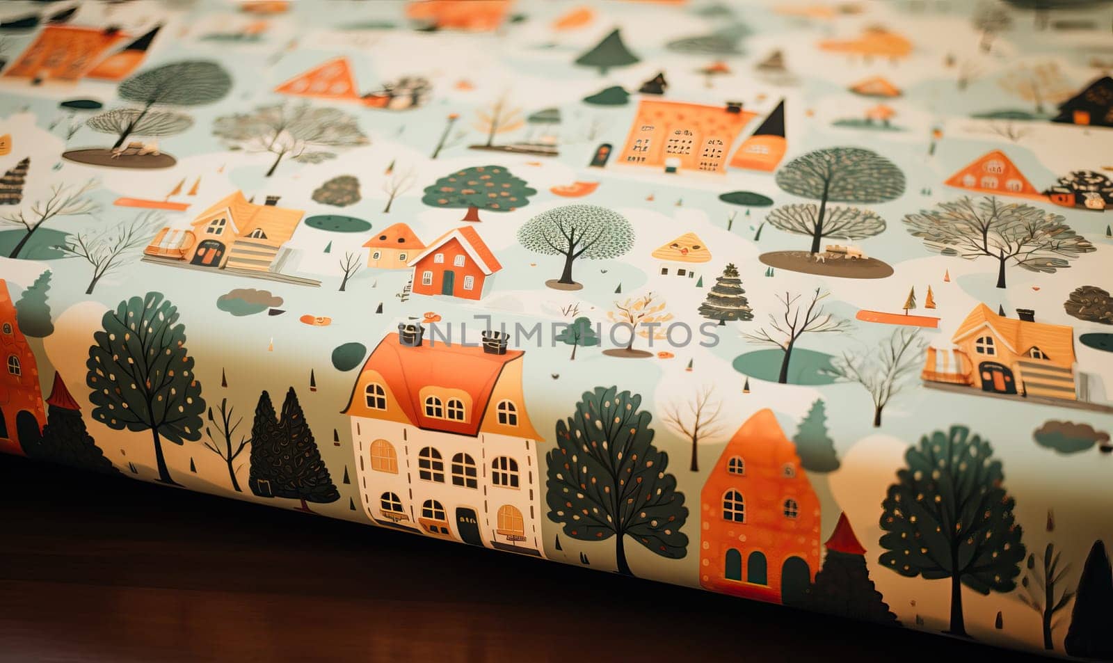 Wrapping paper depicting a village landscape. by Fischeron