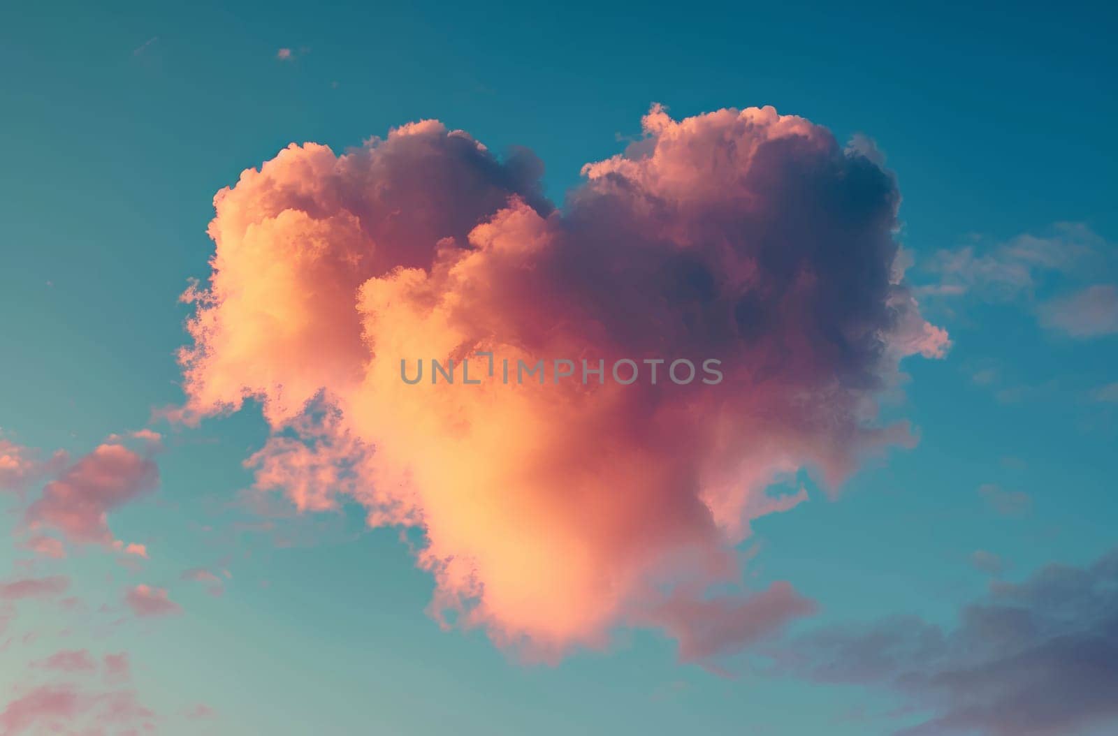 A natural cloud formation takes the enchanting shape of a heart in the clear blue sky