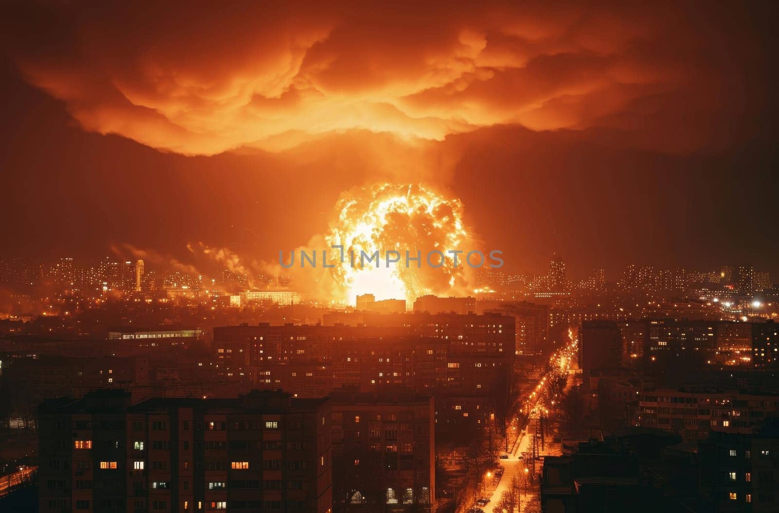 Massive Fire Engulfs City Skyline in Fiery Blaze by gcm
