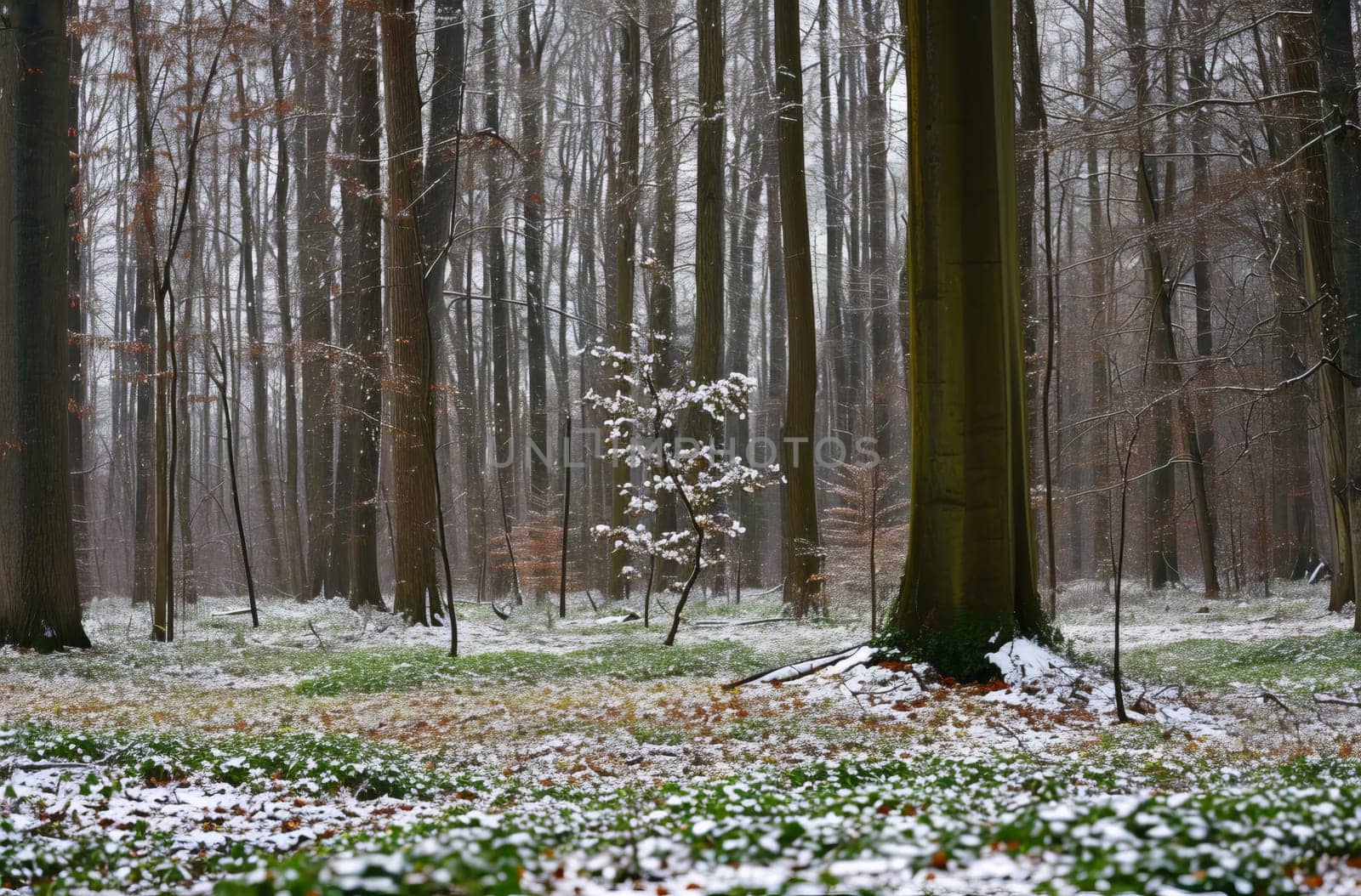 Early spring forest with lingering snow by gcm