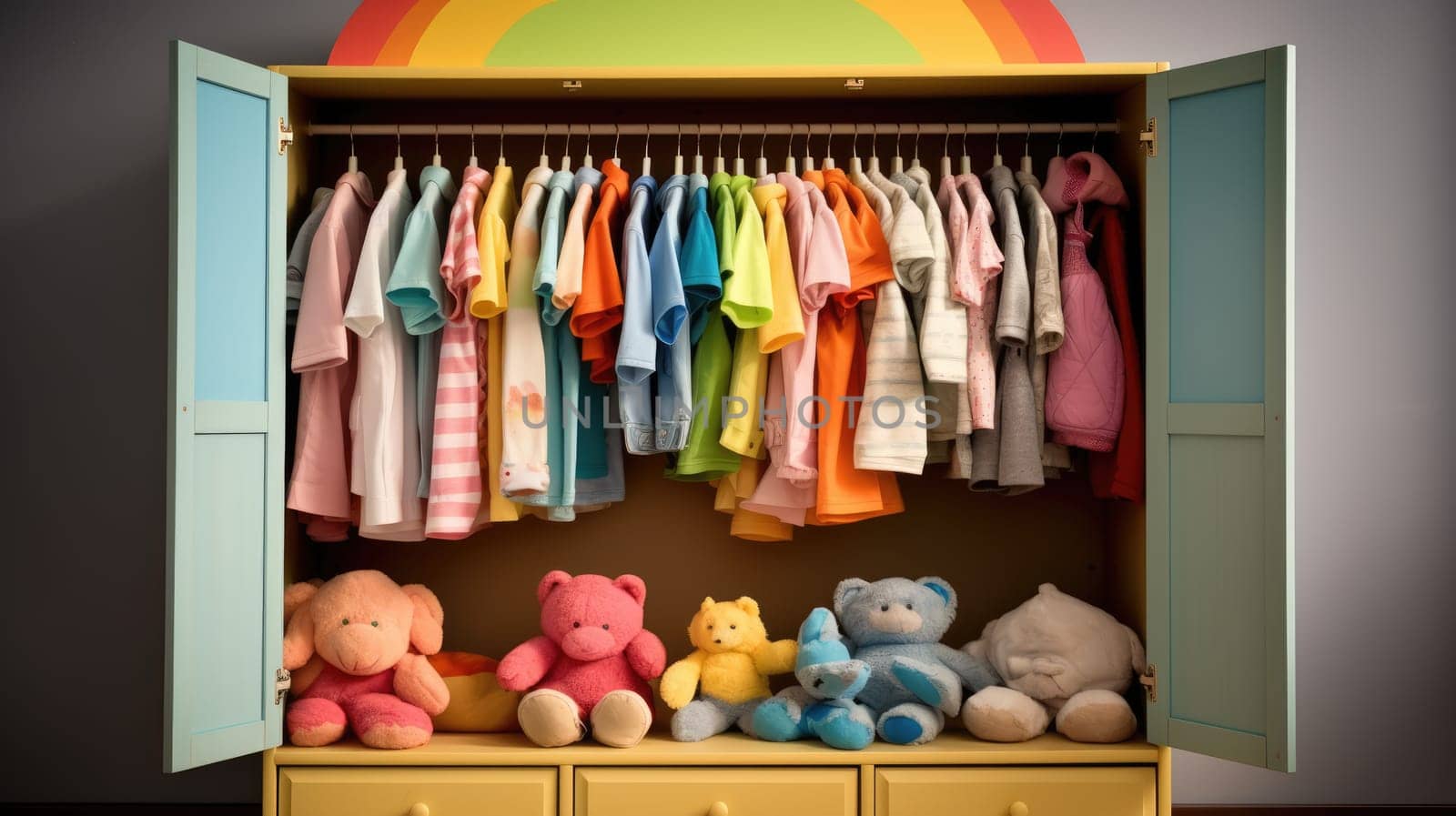 Children's wardrobe with various bright clothes for babies. by natali_brill