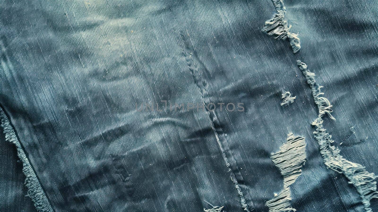 Closeup of distressed denim fabric. Created using AI generated technology and image editing software.