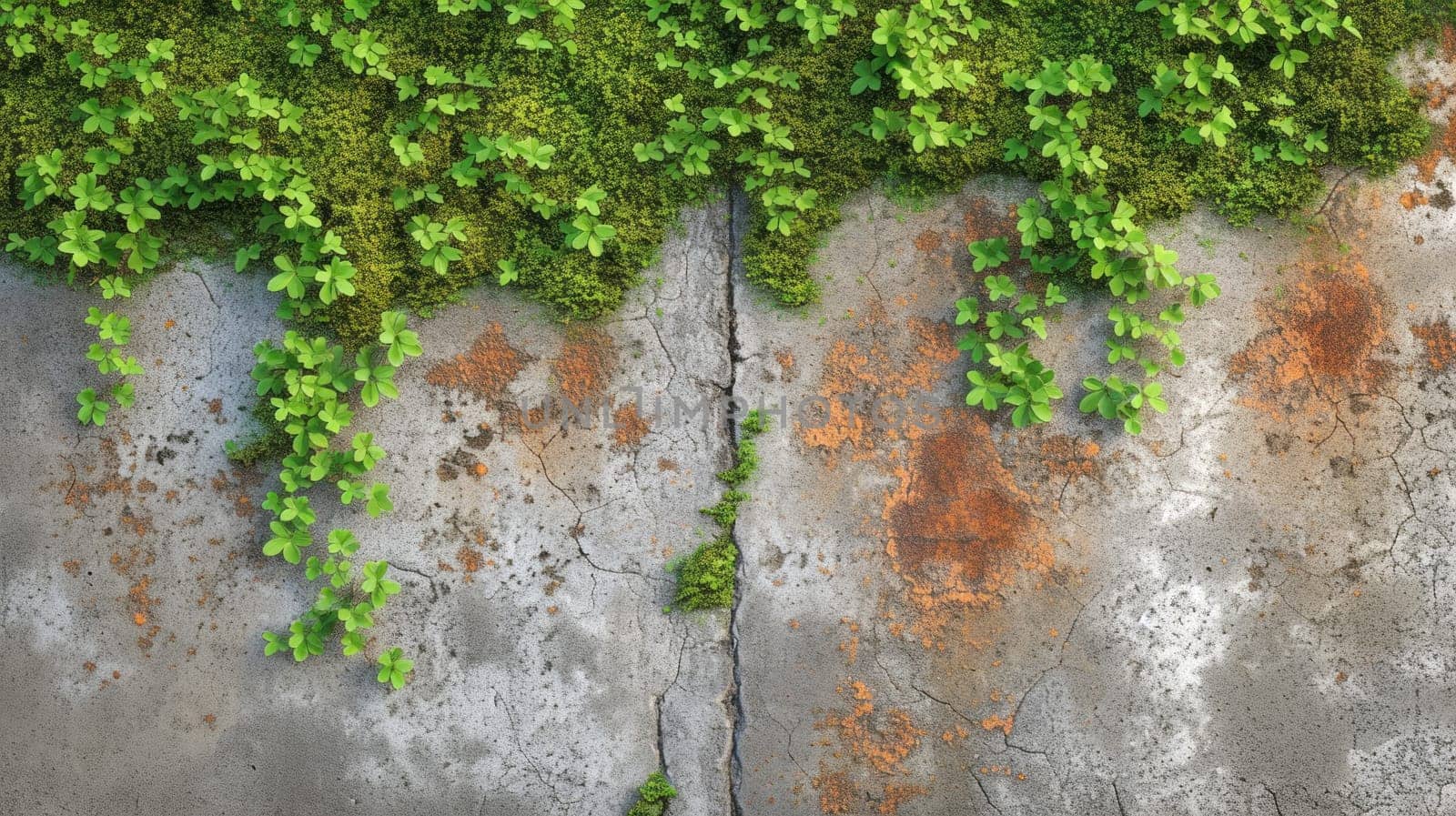 Lush greenery overtaking concrete wall. AI generated. by ChikaArt