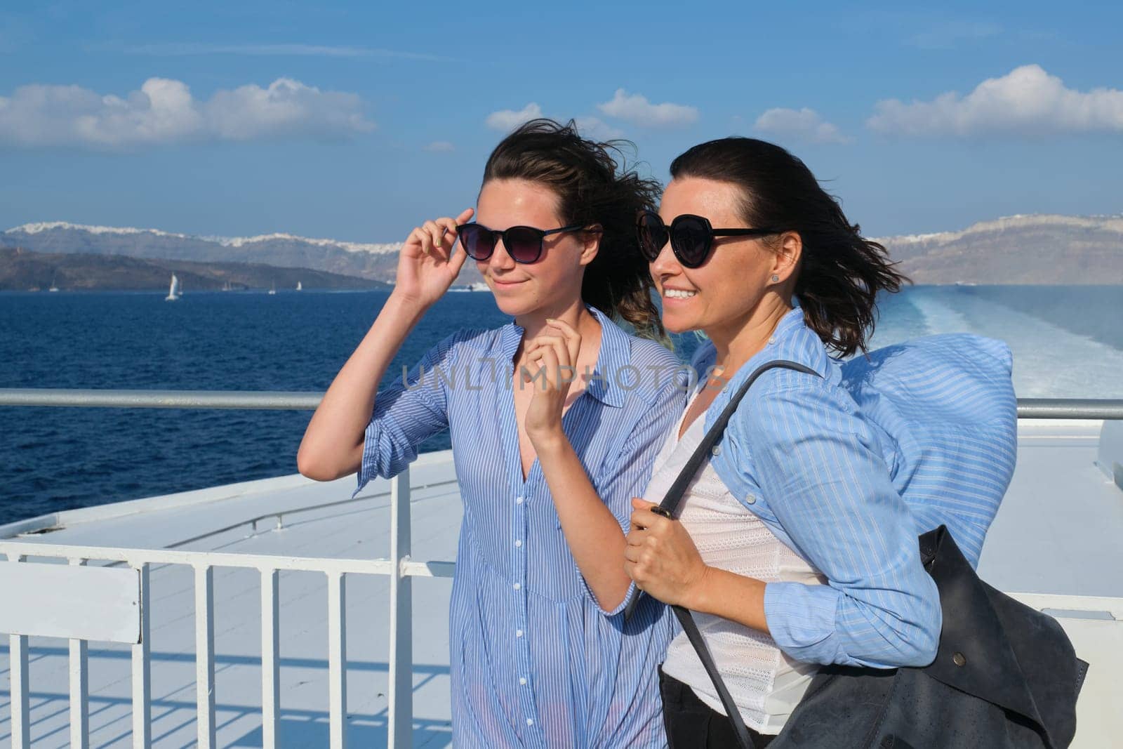 Family travel luxury cruise vacation, mother and teenage daughter enjoy sea trip by VH-studio
