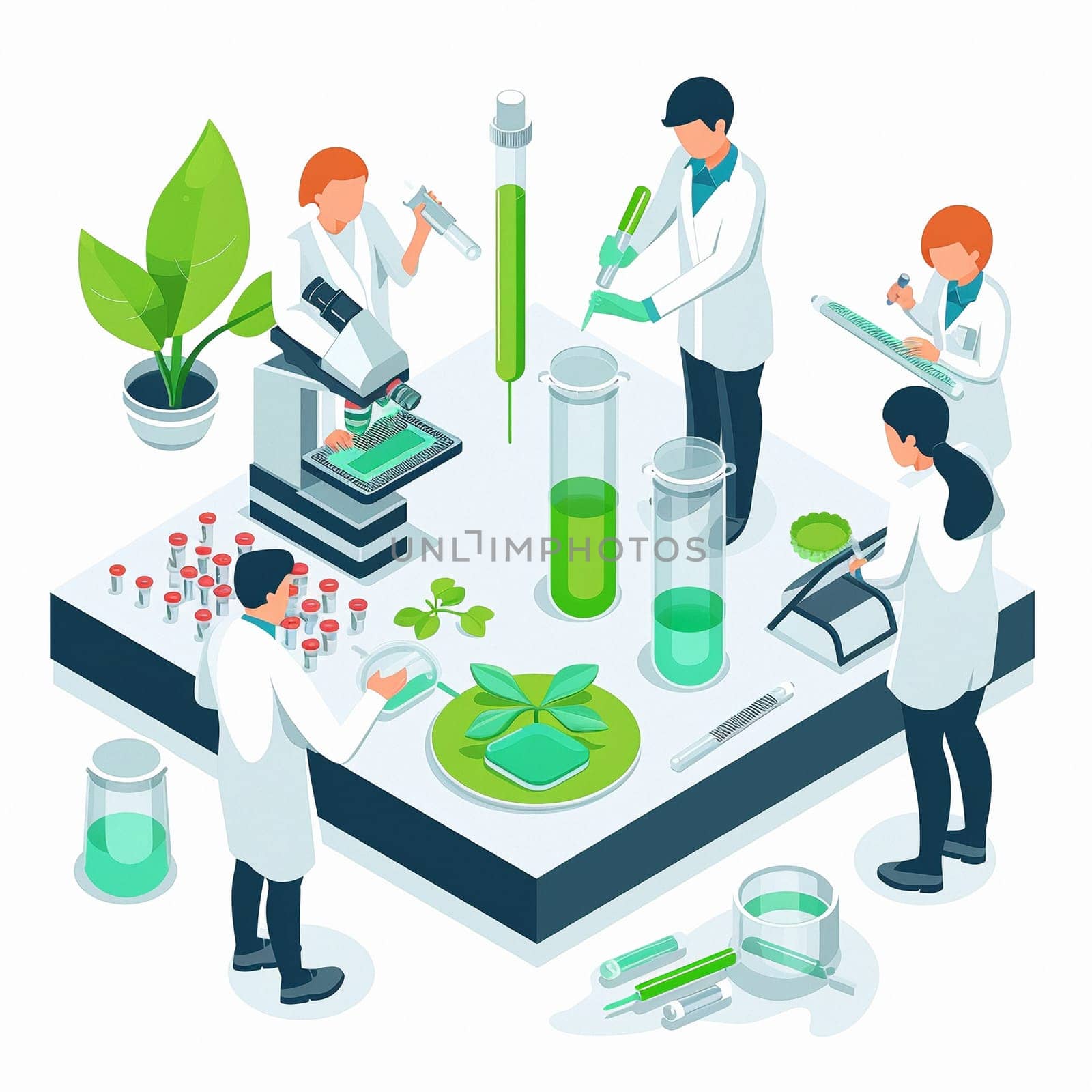 project teamwork in medicine, science and biology. isometric illustration by NeuroSky