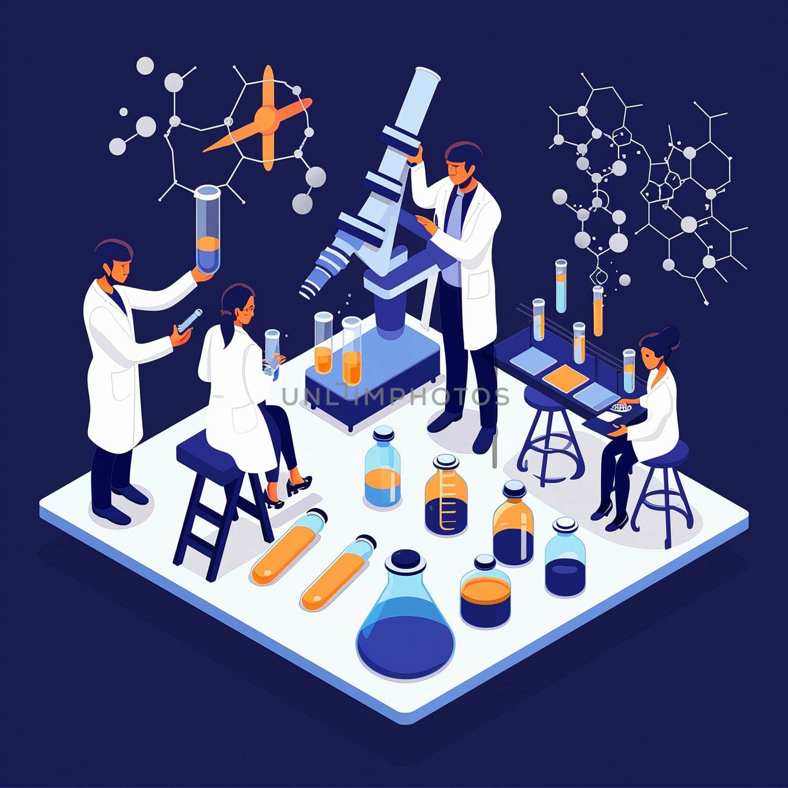 project teamwork in medicine, science and biology. isometric illustration by NeuroSky