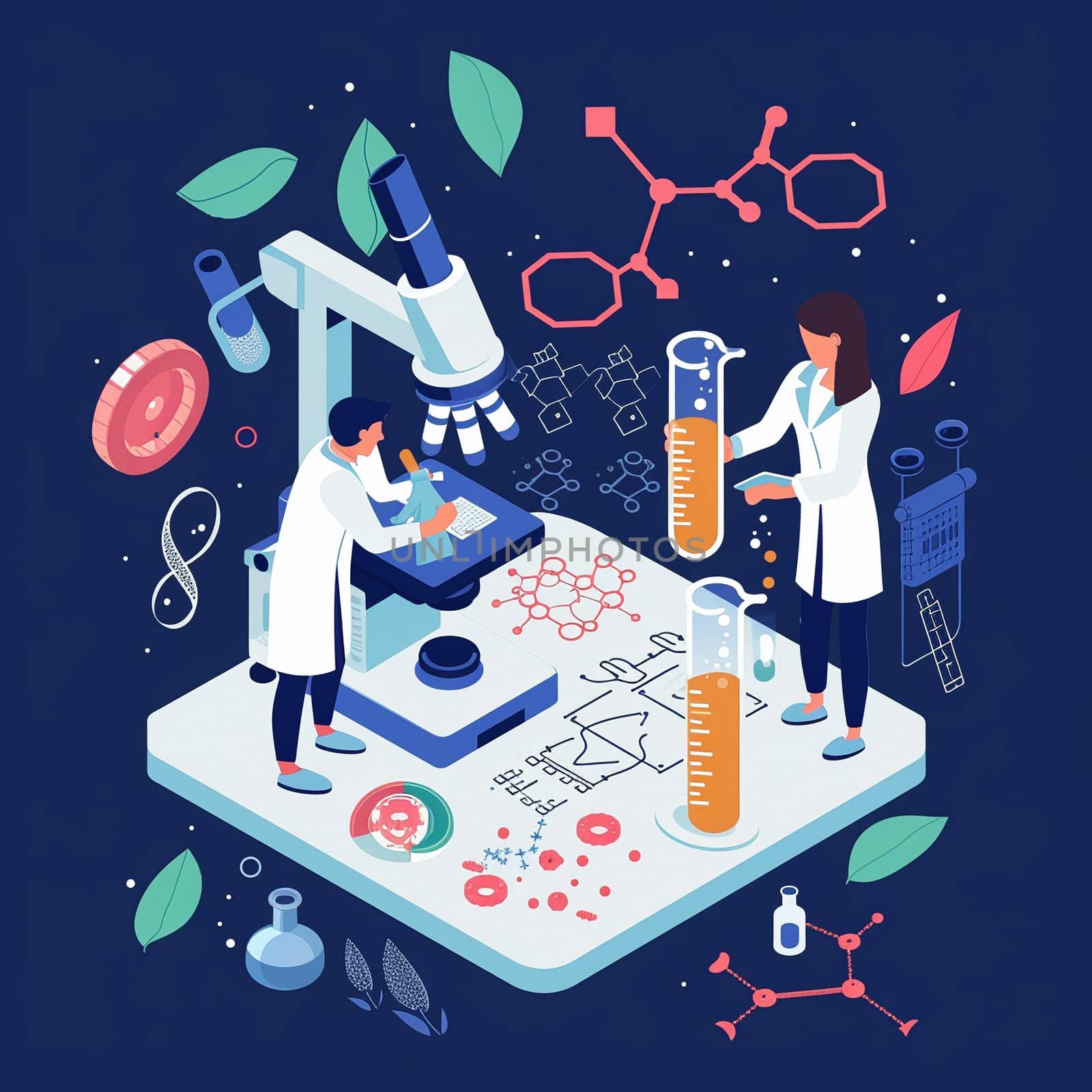 project teamwork in medicine, science and biology. isometric illustration by NeuroSky