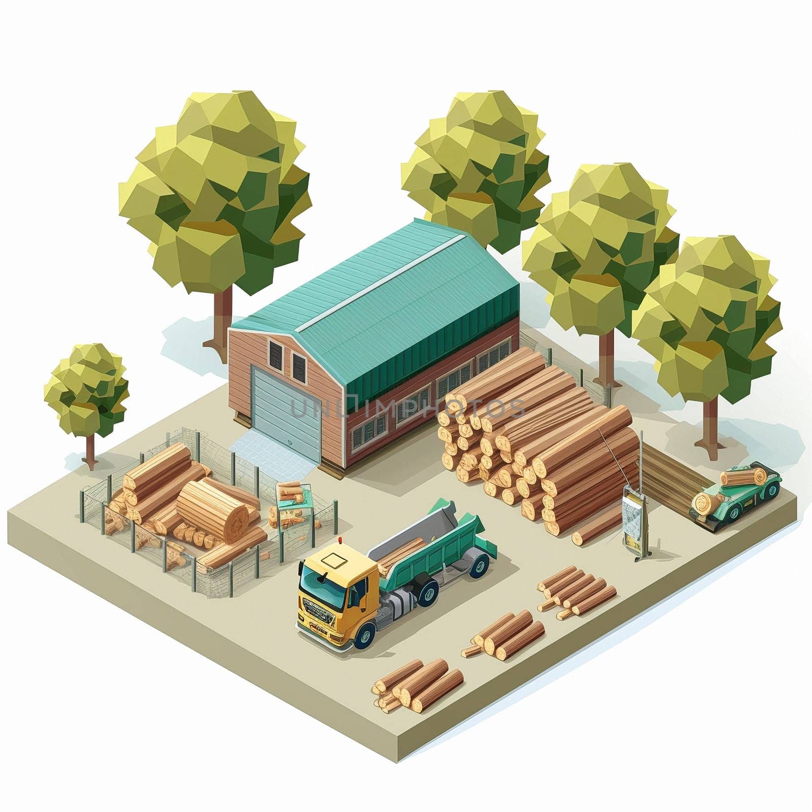 Project teamwork at sawmills. isometric illustration by NeuroSky