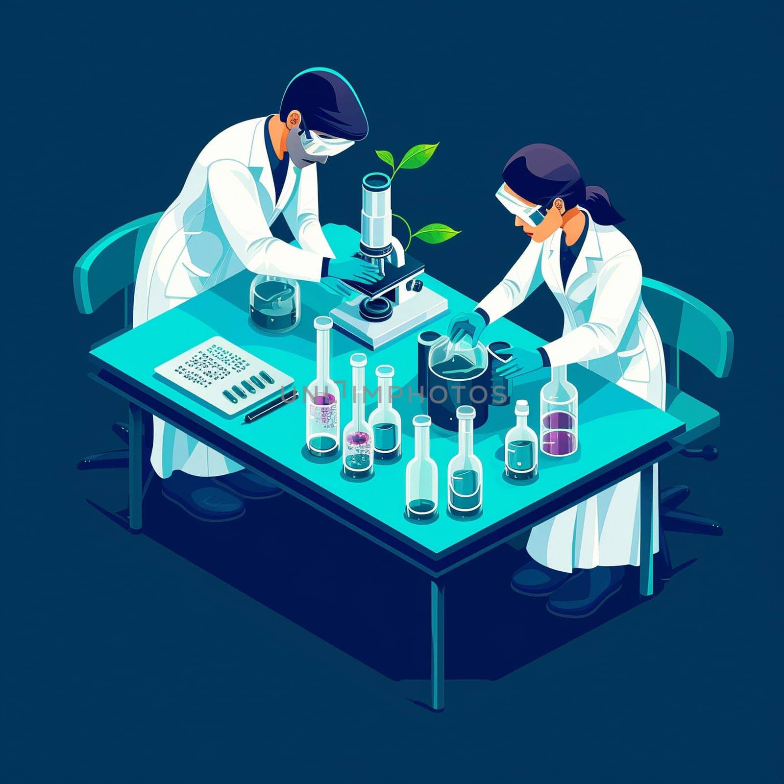 project teamwork in medicine, science and biology. isometric illustration by NeuroSky