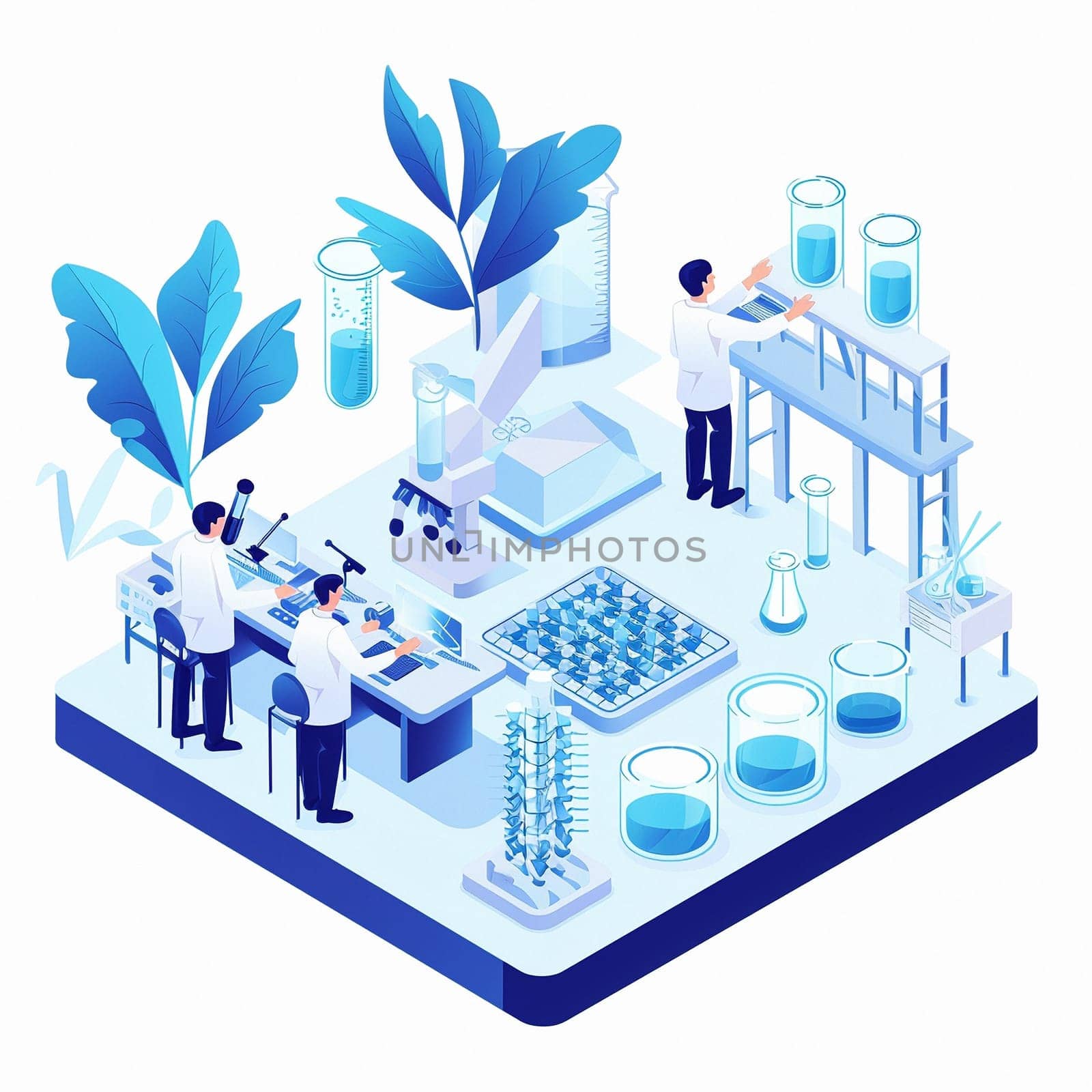 project teamwork in medicine, science and biology. isometric illustration by NeuroSky