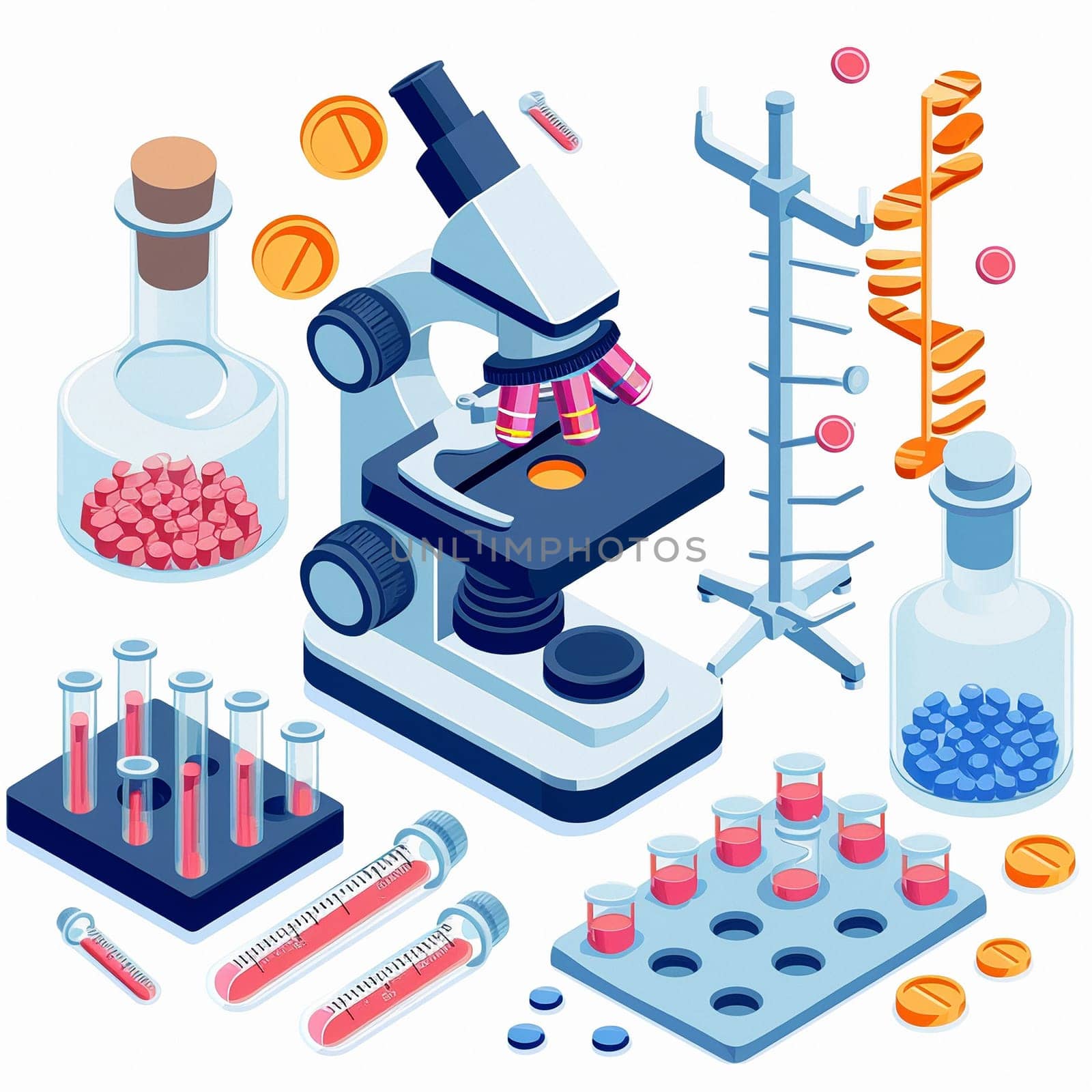 project teamwork in medicine, science and biology. isometric illustration. High quality illustration