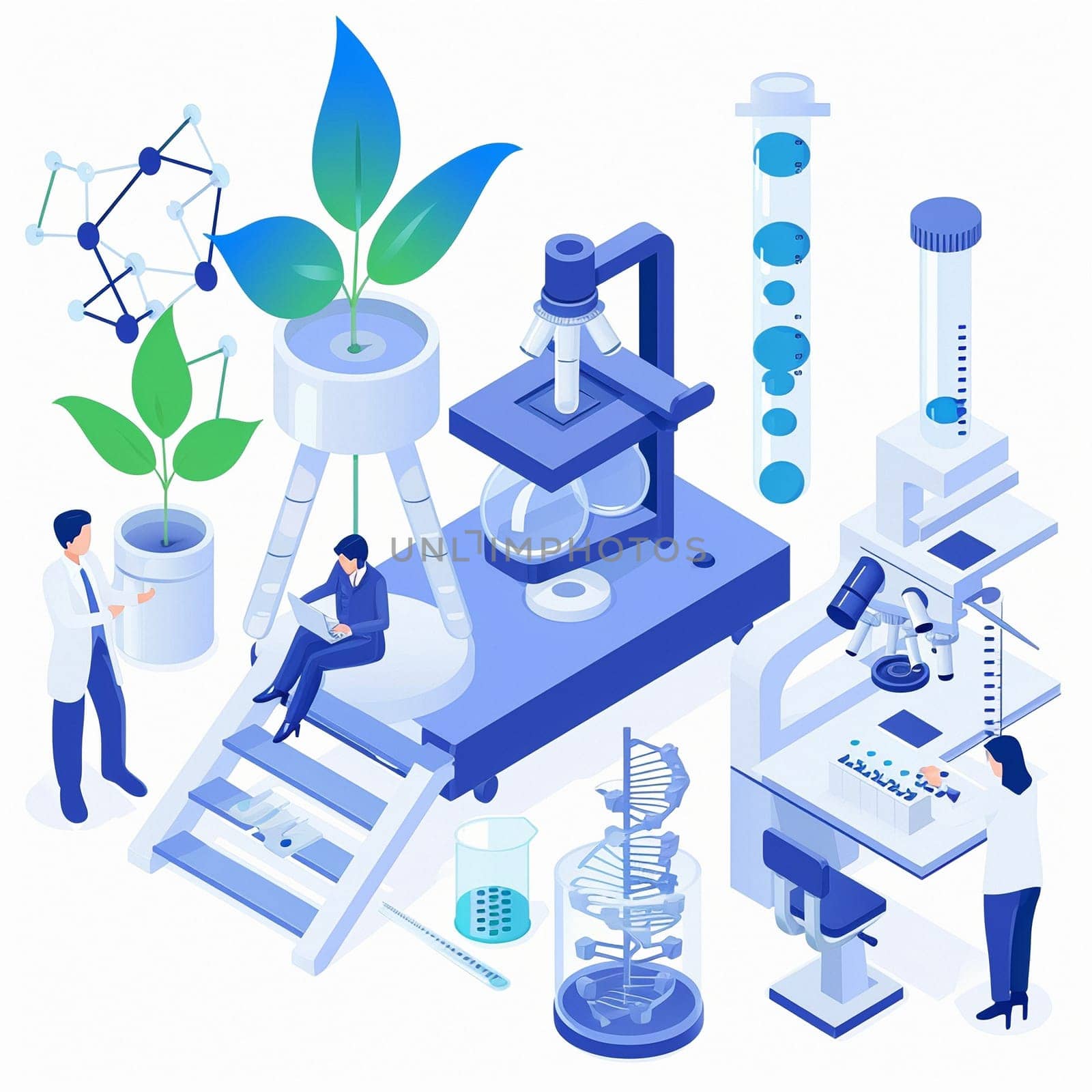 project teamwork in medicine, science and biology. isometric illustration. High quality illustration