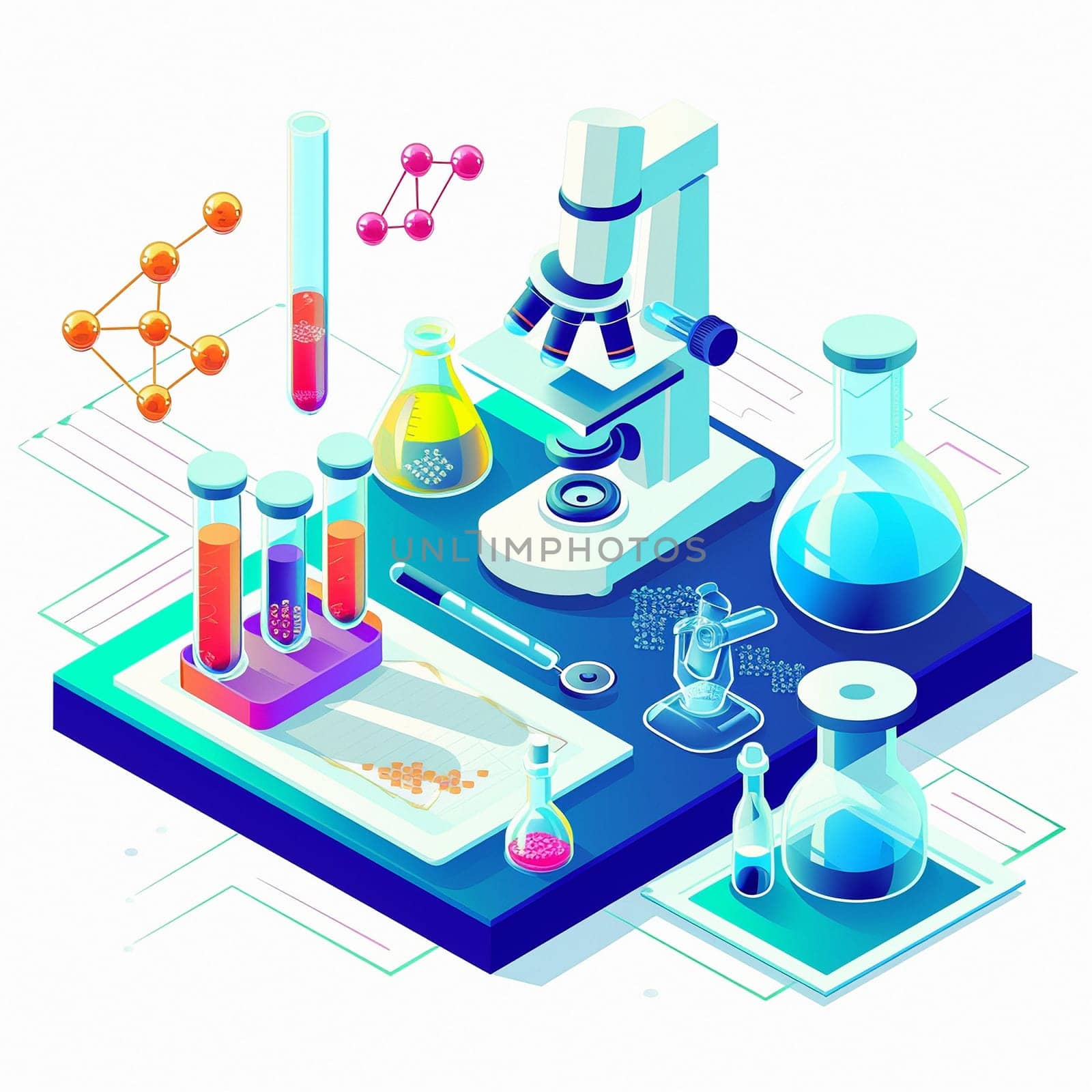 project teamwork in medicine, science and biology. isometric illustration by NeuroSky