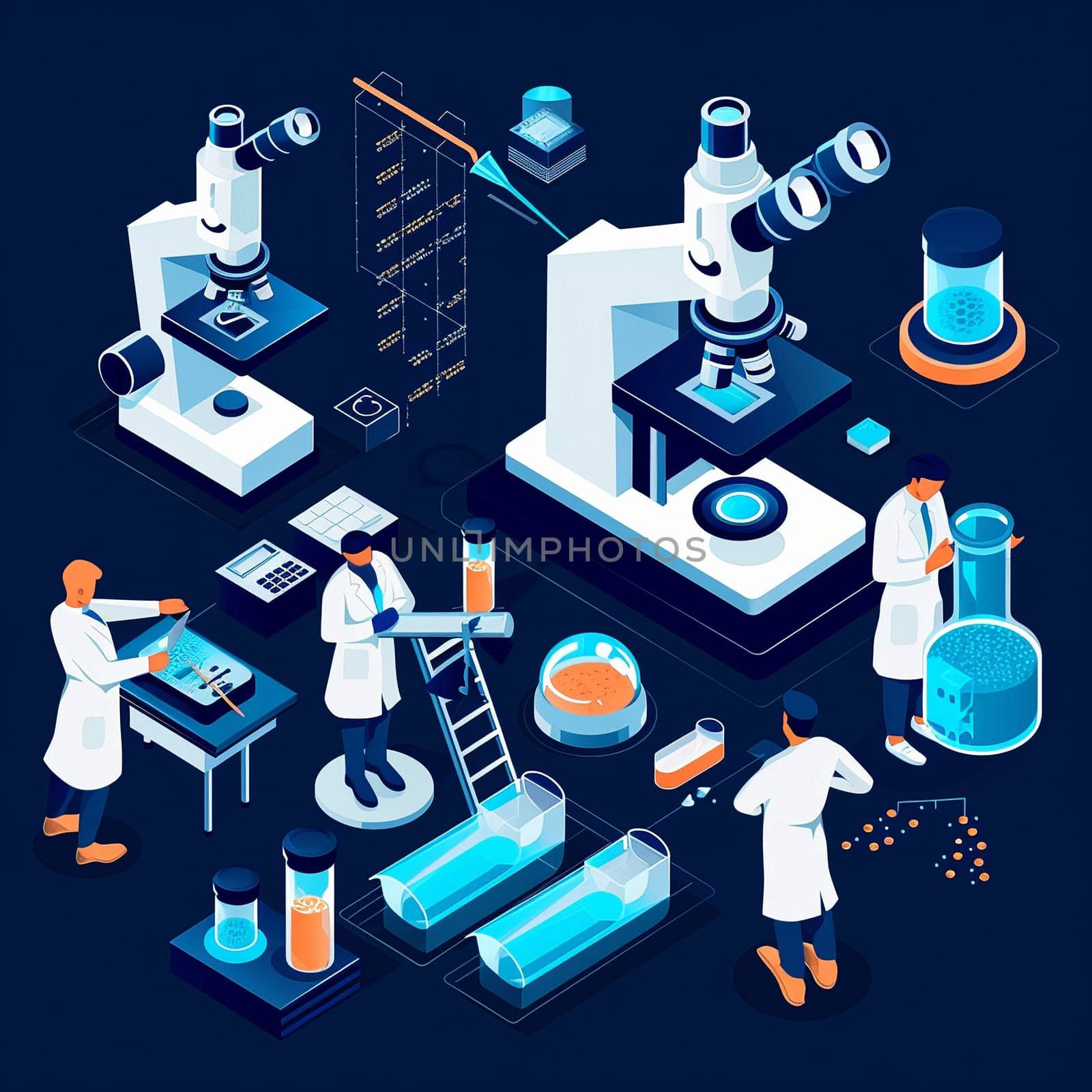 project teamwork in medicine, science and biology. isometric illustration by NeuroSky