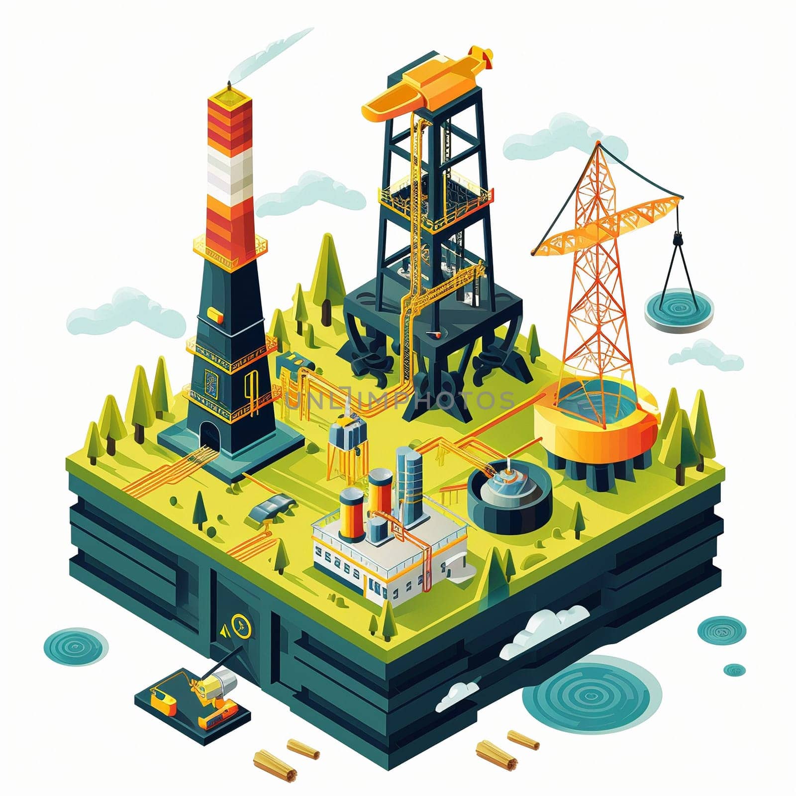 project teamwork in the field of oil production. isometric illustration. High quality illustration