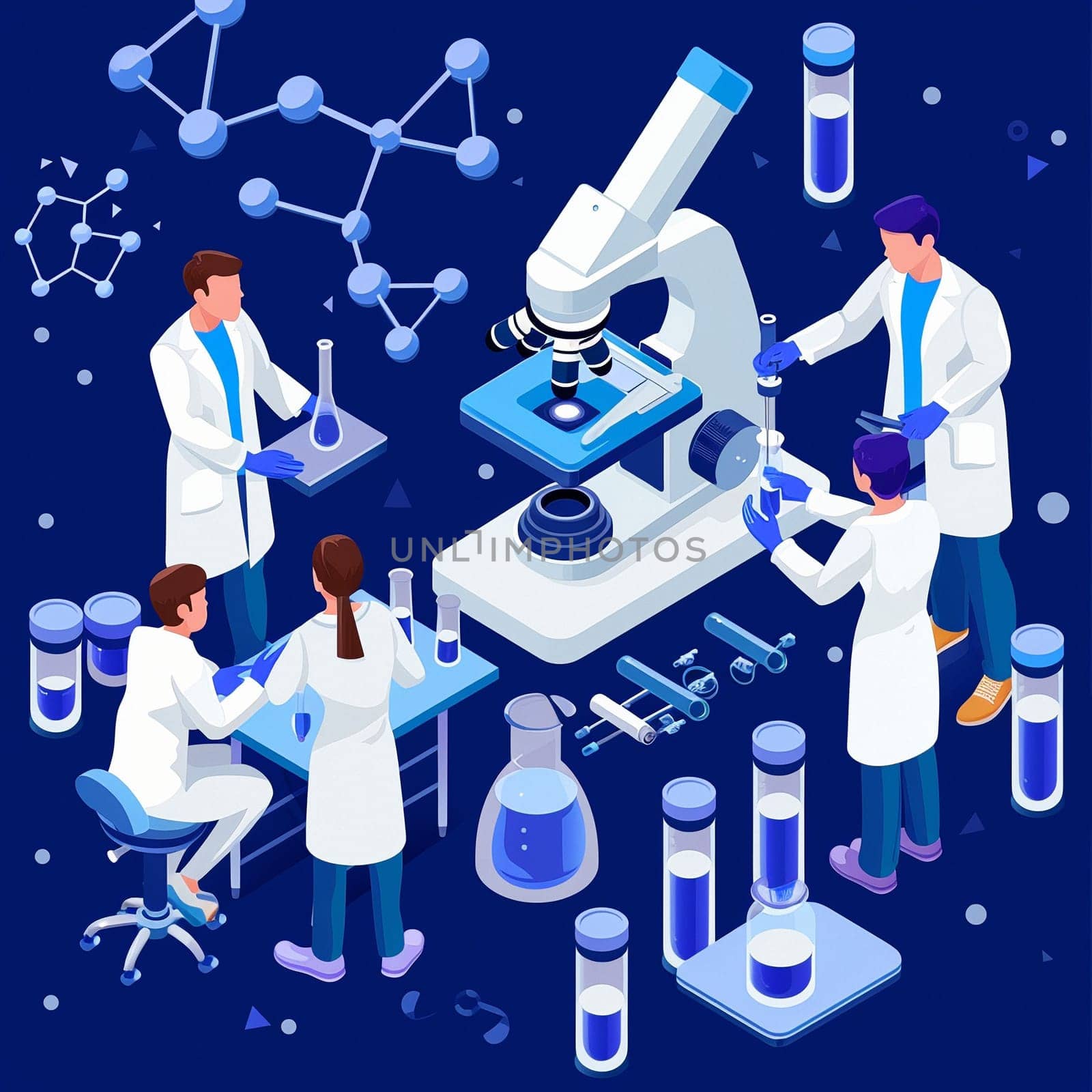 project teamwork in medicine, science and biology. isometric illustration. High quality illustration