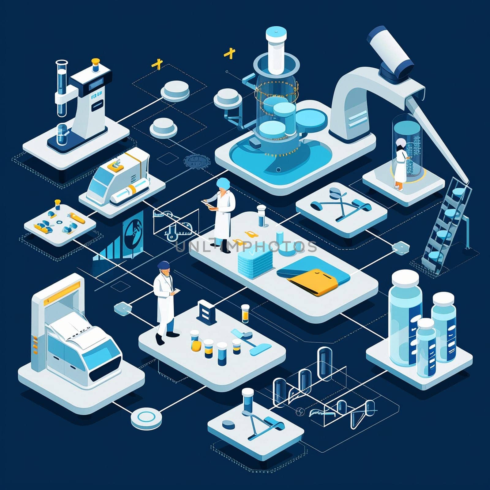 project teamwork in medicine, science and biology. isometric illustration by NeuroSky