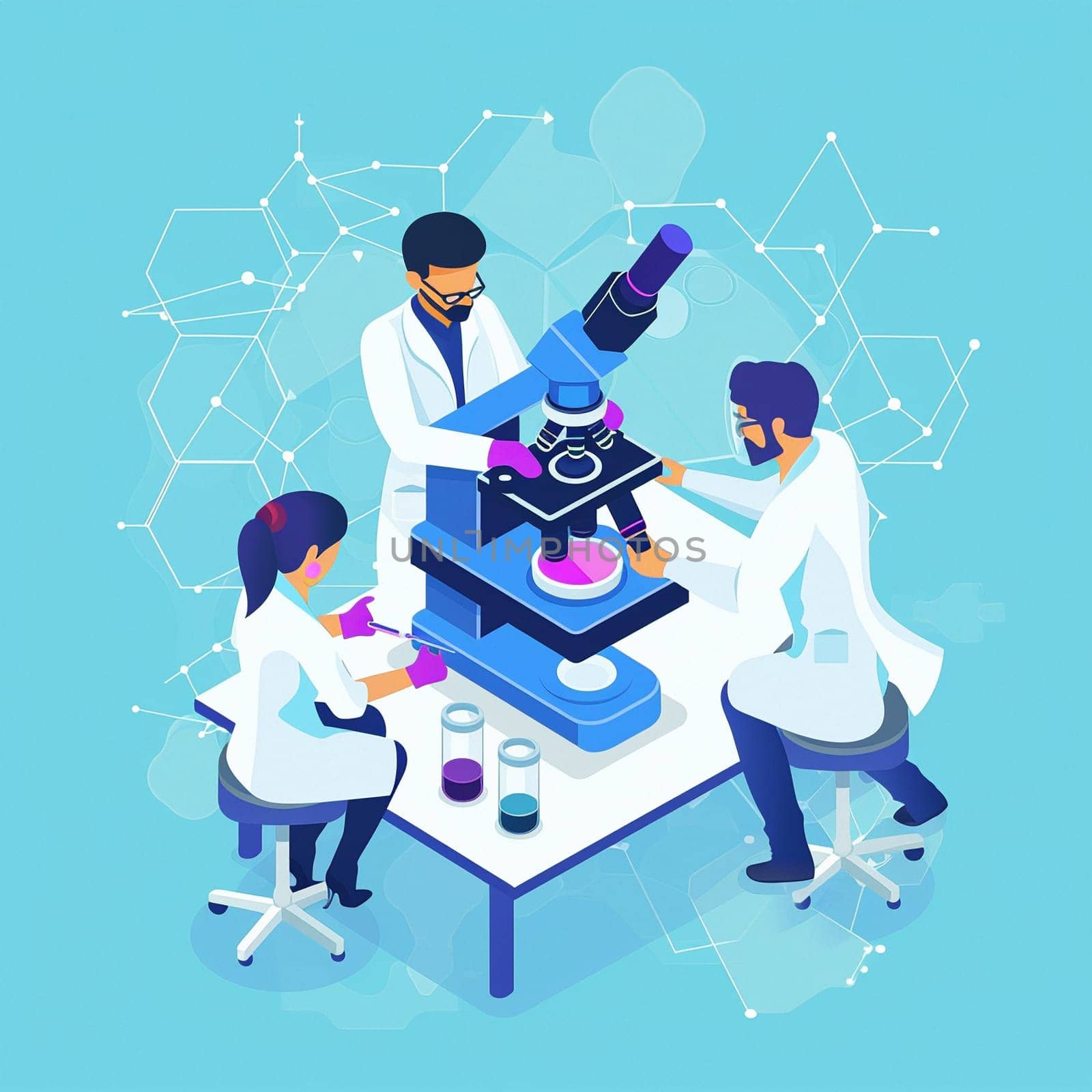 project teamwork in medicine, science and biology. isometric illustration by NeuroSky