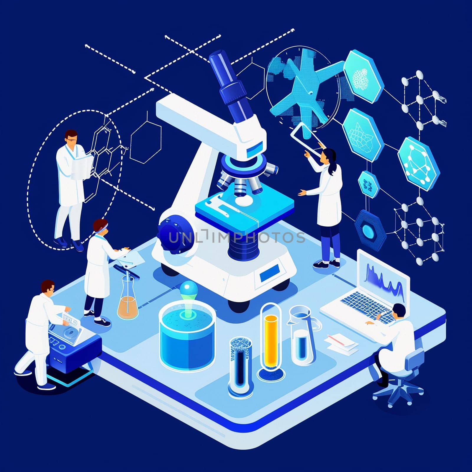 project teamwork in medicine, science and biology. isometric illustration by NeuroSky