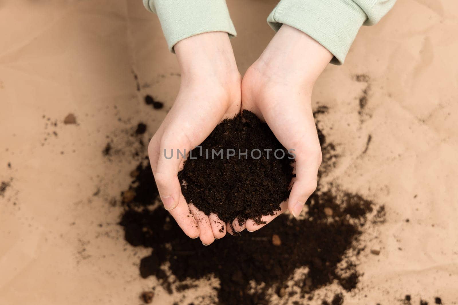 Soil in hands.National soil day. Earth day concept. Care about earth. Transplantation plant.