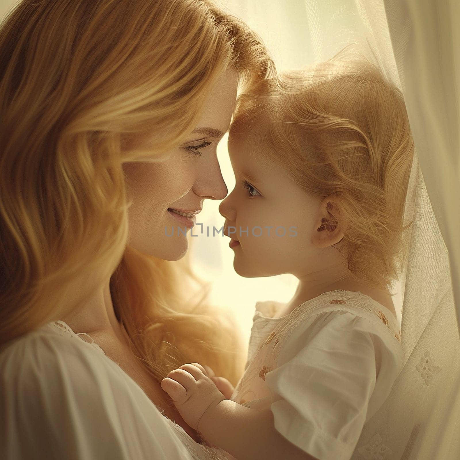 Mom gently hugs her baby. Cute family photo. High quality illustration