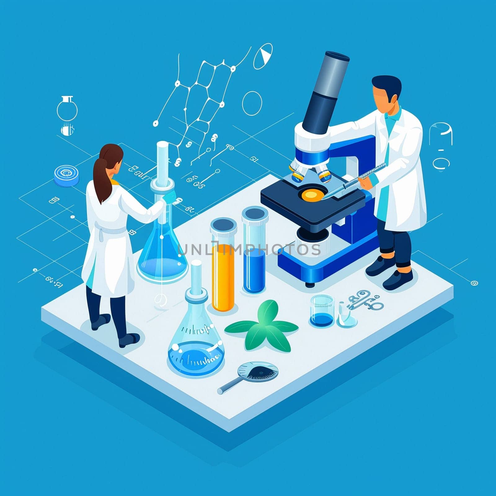 project teamwork in medicine, science and biology. isometric illustration. High quality illustration