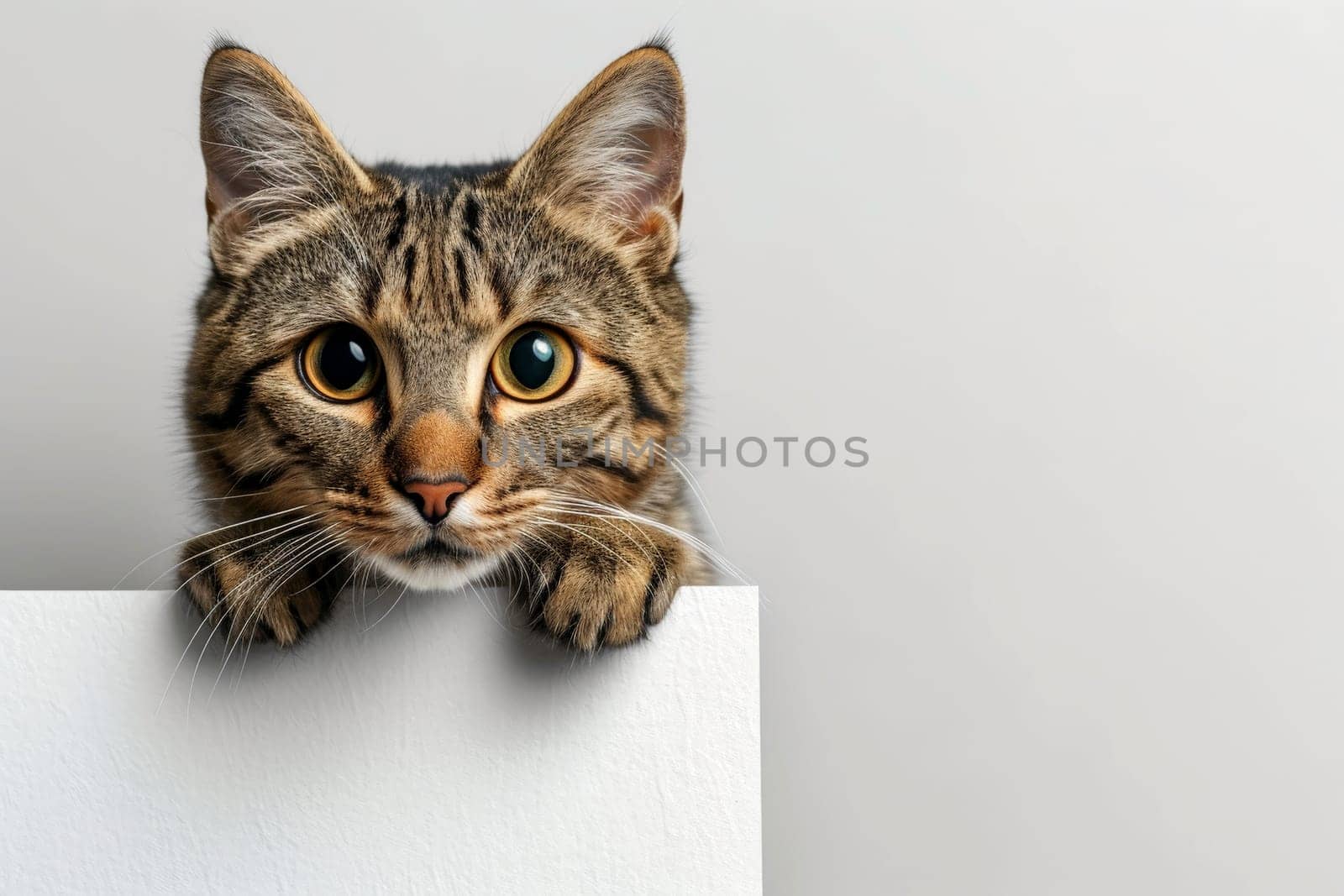 The kitten cat peeks out the door. AI generative. by matamnad