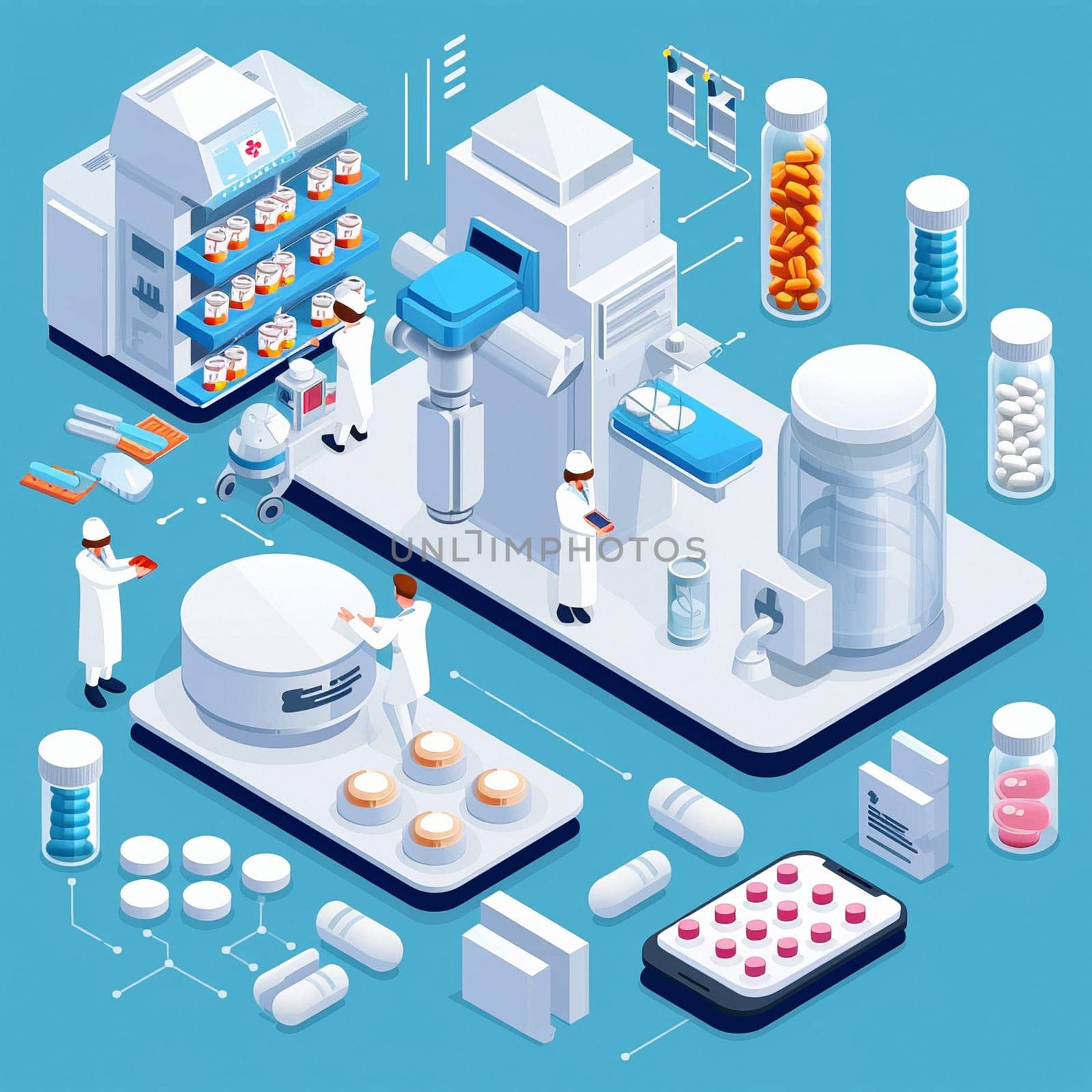 project teamwork in medicine, science and biology. isometric illustration by NeuroSky