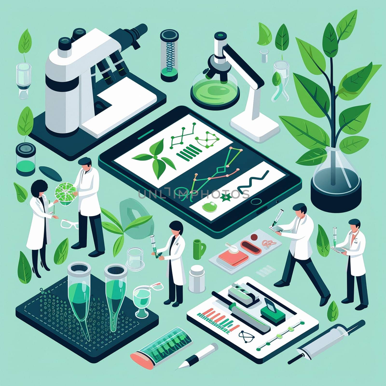 project teamwork in medicine, science and biology. isometric illustration by NeuroSky