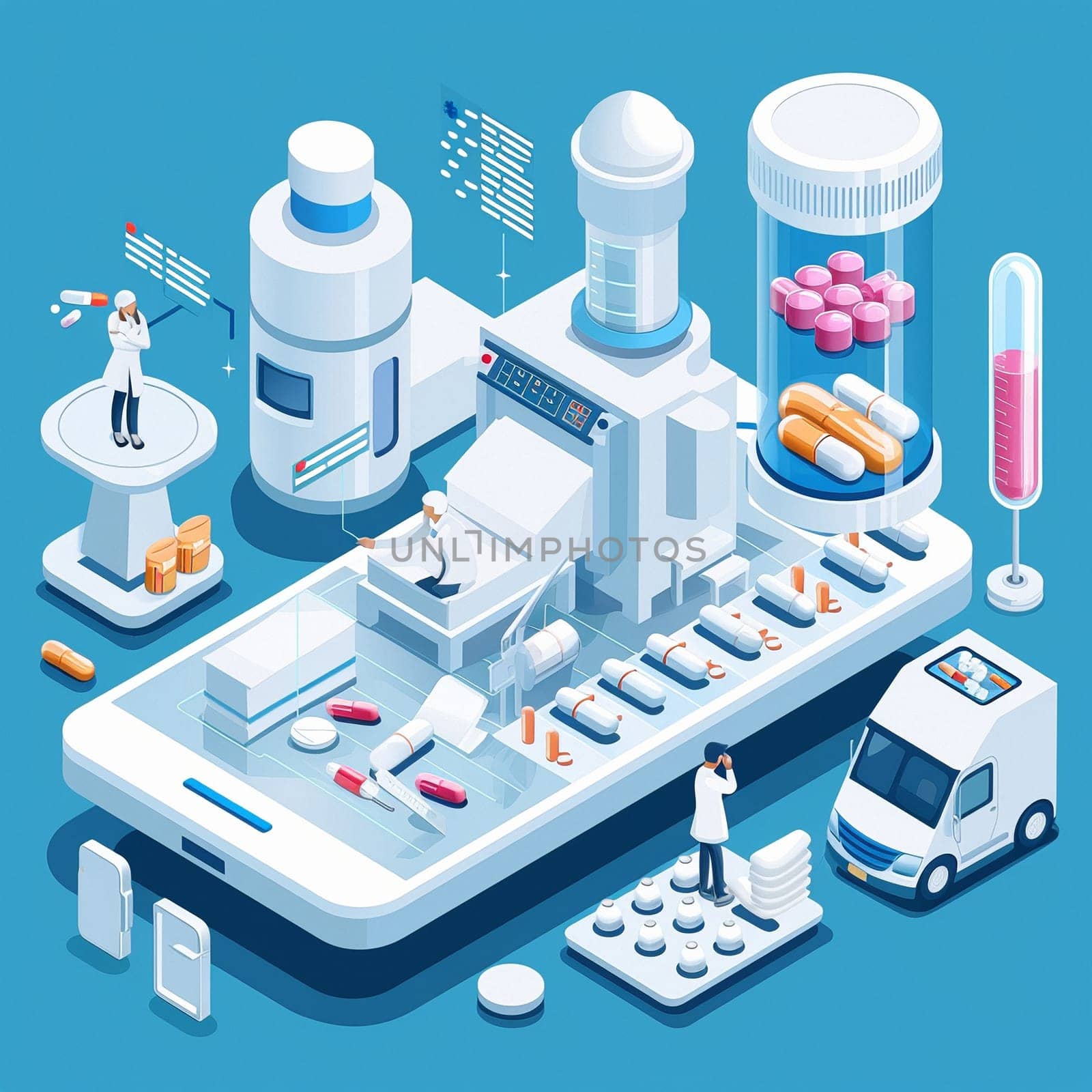 project teamwork in medicine, science and biology. isometric illustration. High quality illustration