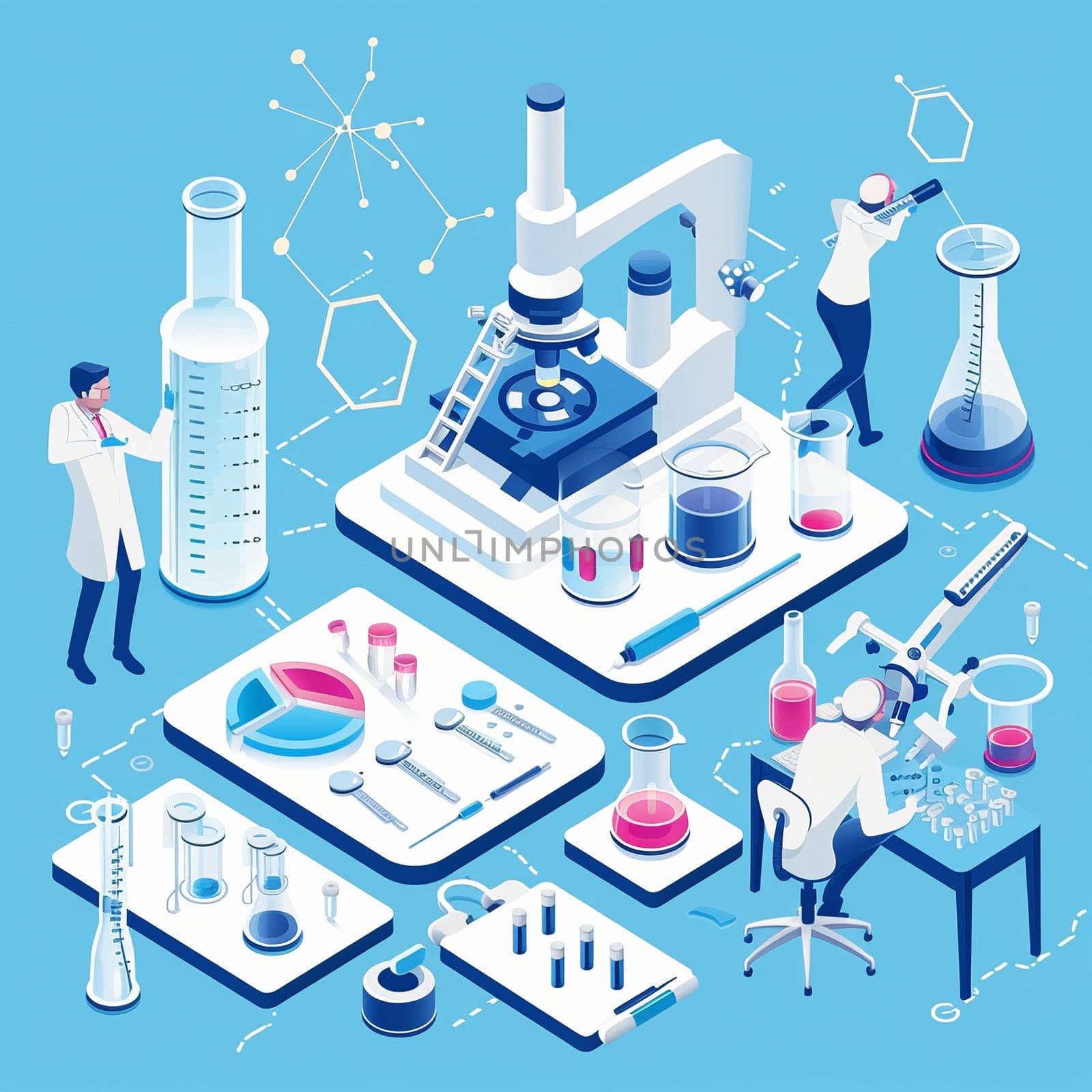 project teamwork in medicine, science and biology. isometric illustration. High quality illustration