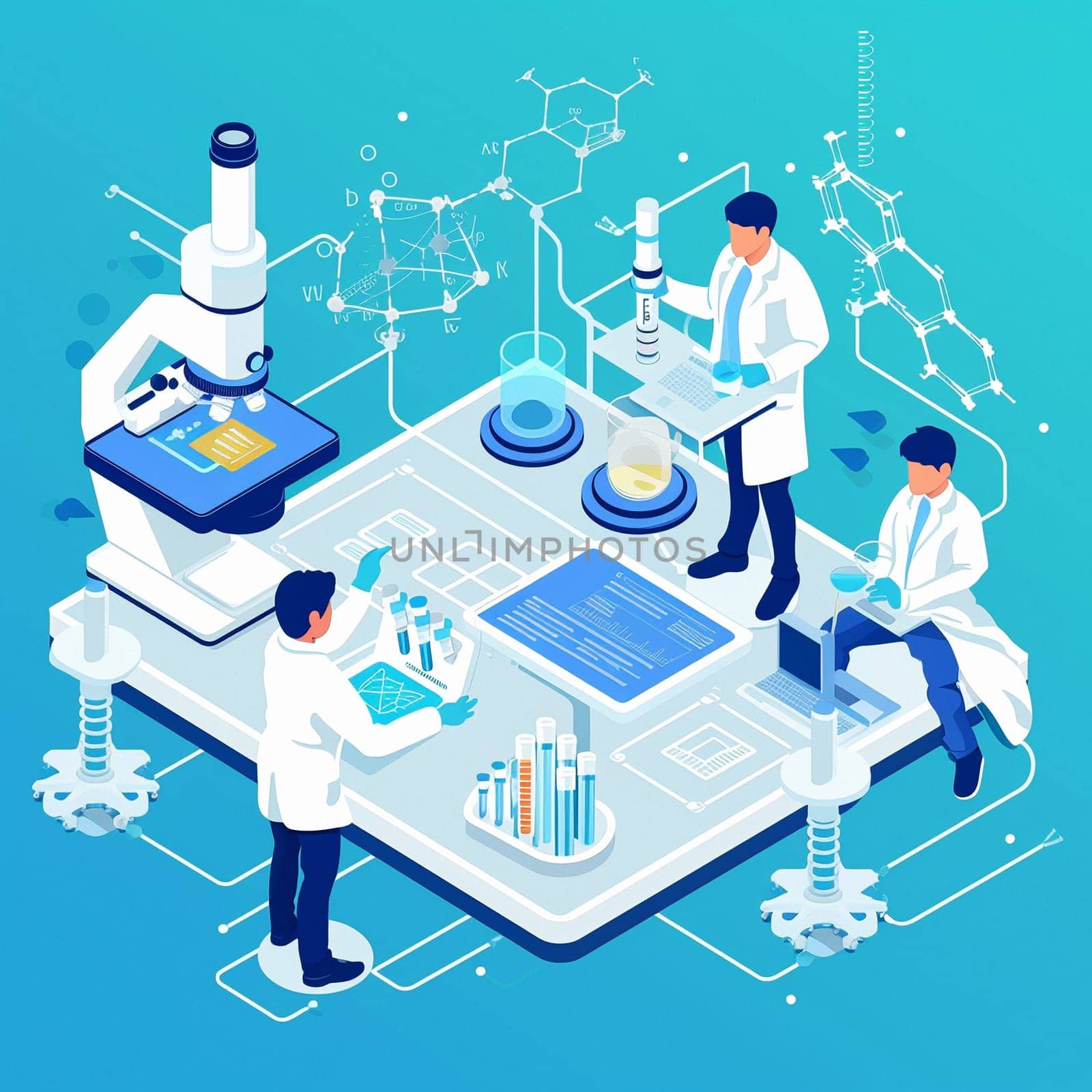 project teamwork in medicine, science and biology. isometric illustration. High quality illustration