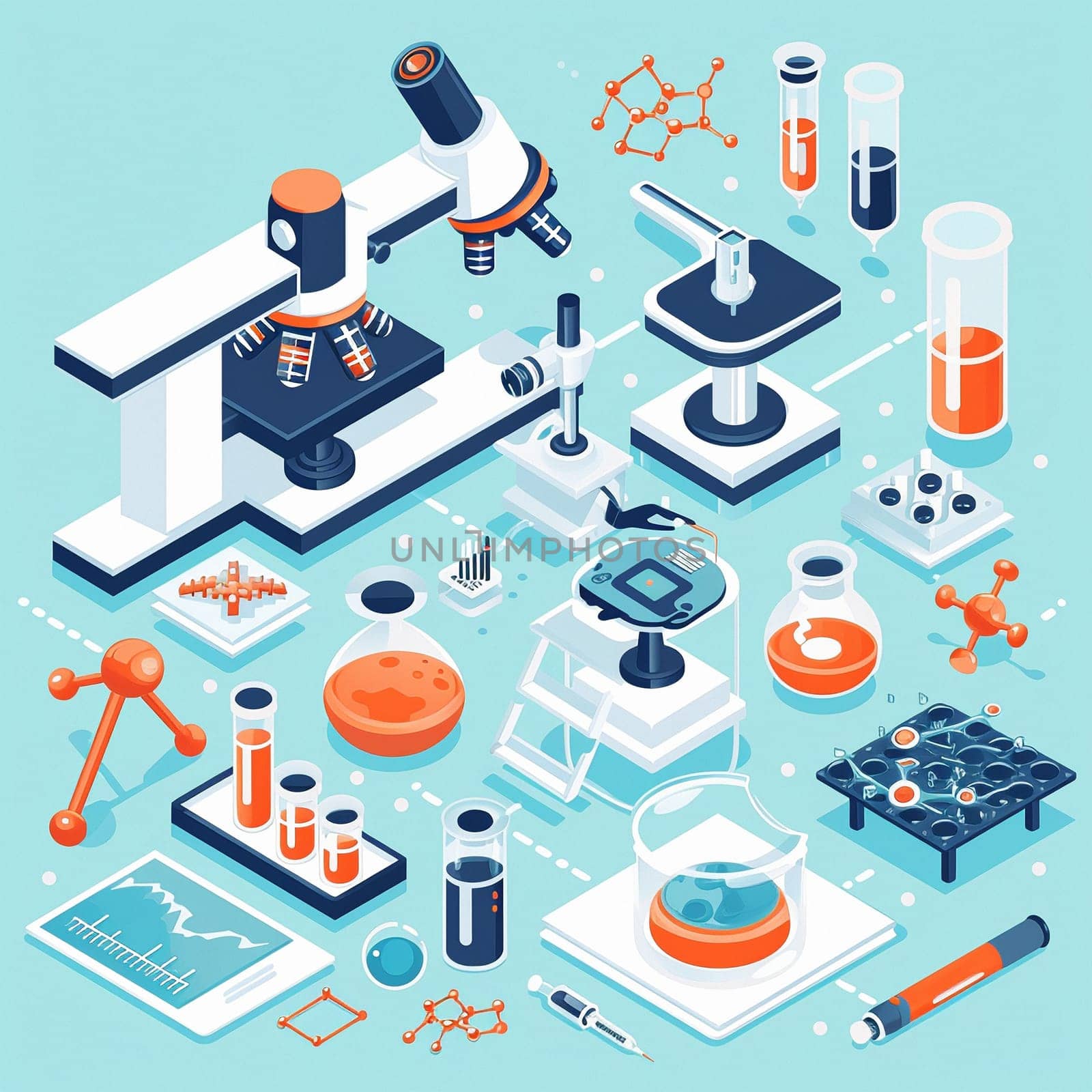 project teamwork in medicine, science and biology. isometric illustration by NeuroSky