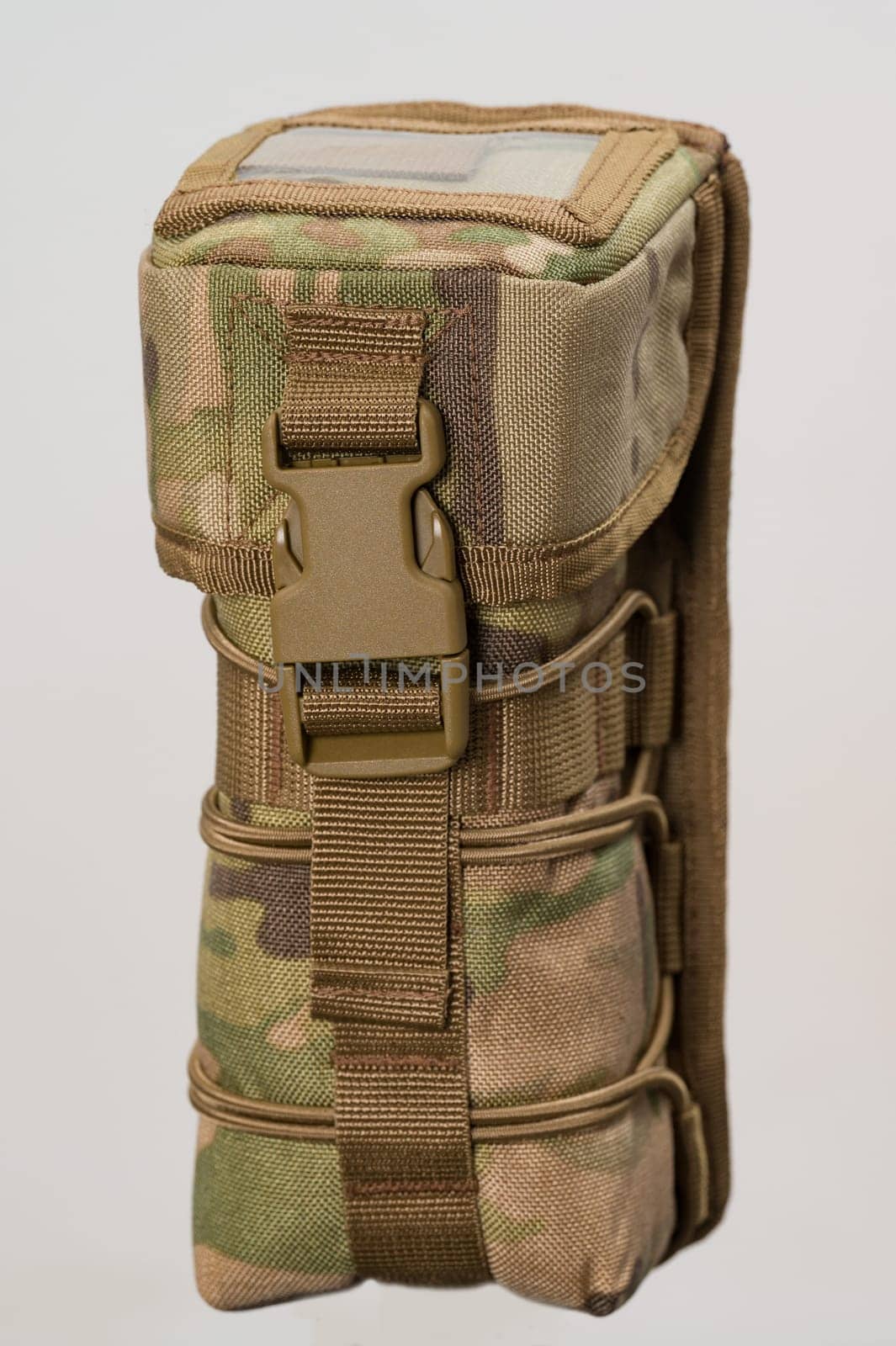 Protective case for monocular in pixel art for army, cover for thermal imager isolated on white background.