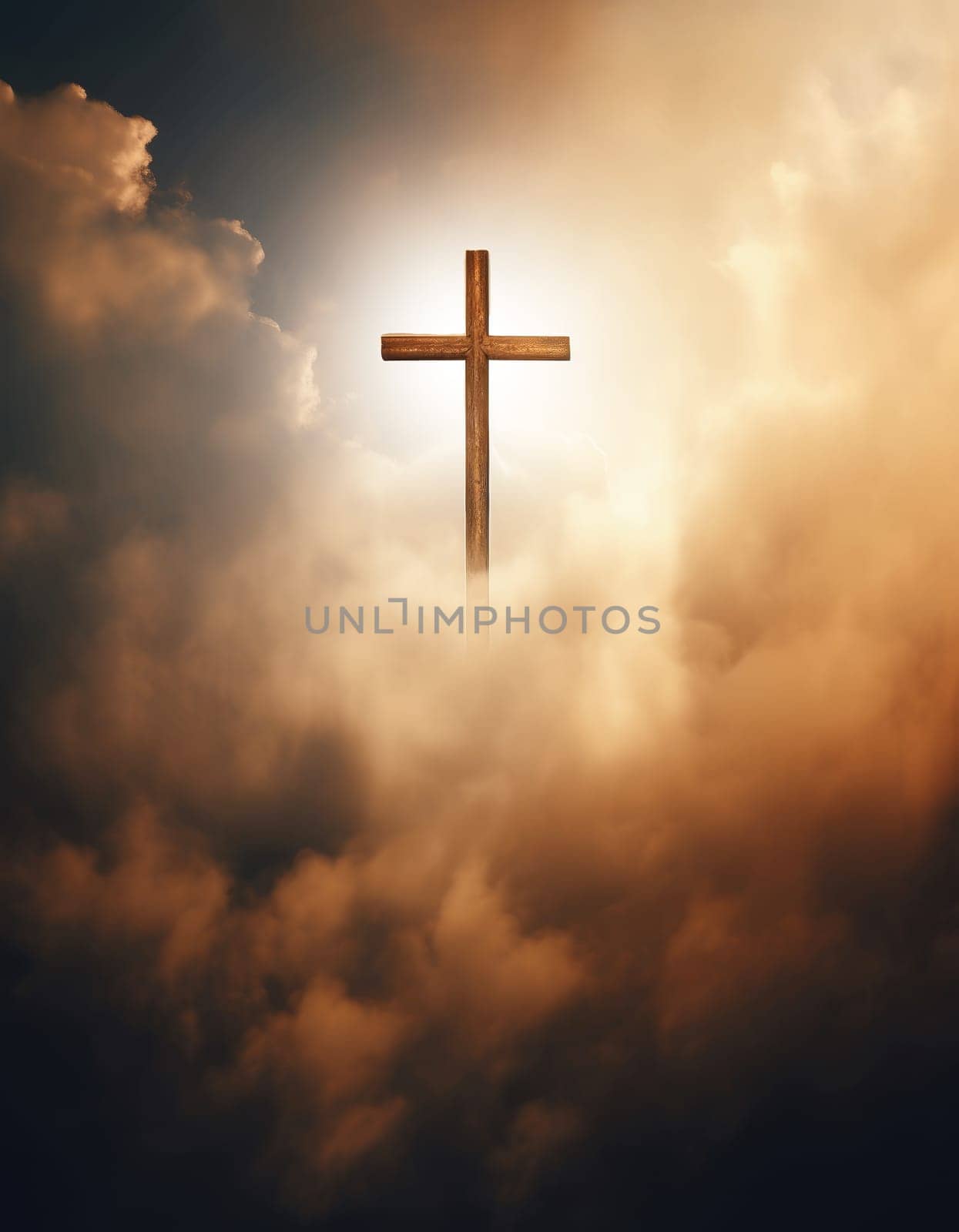 Cross in the clouds radiates the light of faith and hope by palinchak