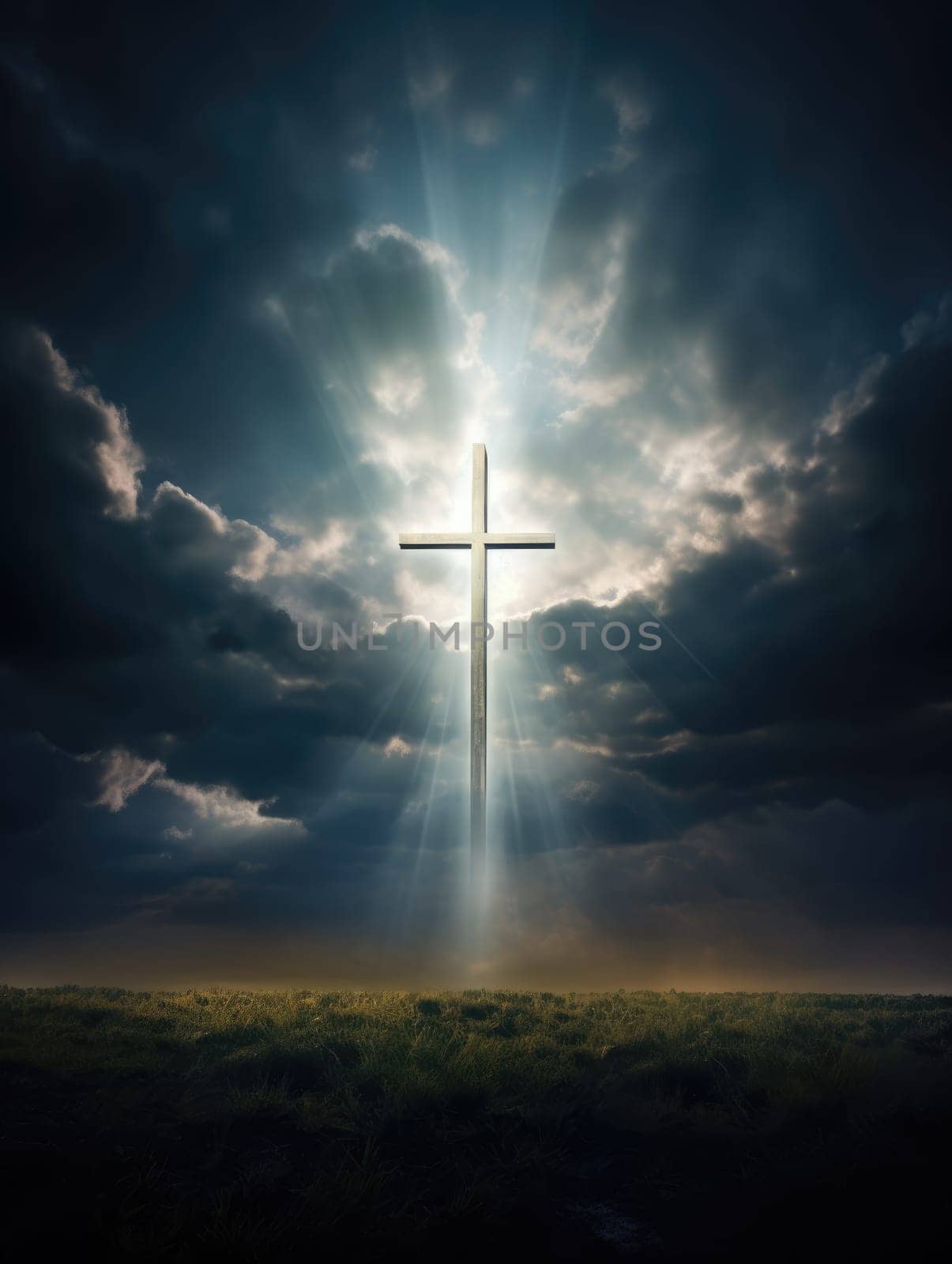 Cross in the clouds radiates the light of faith and hope by palinchak