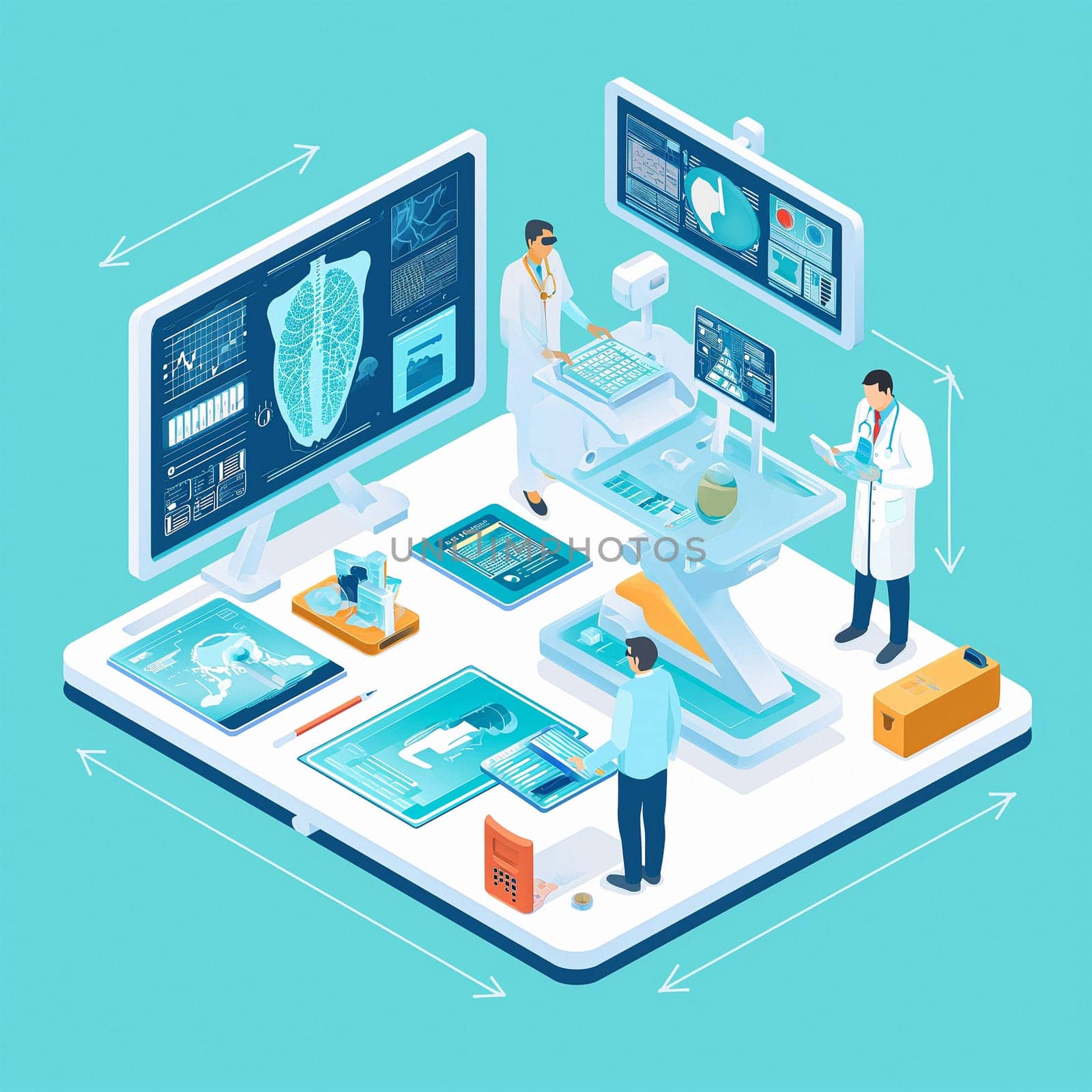 project teamwork in medicine, science and biology. isometric illustration. High quality illustration