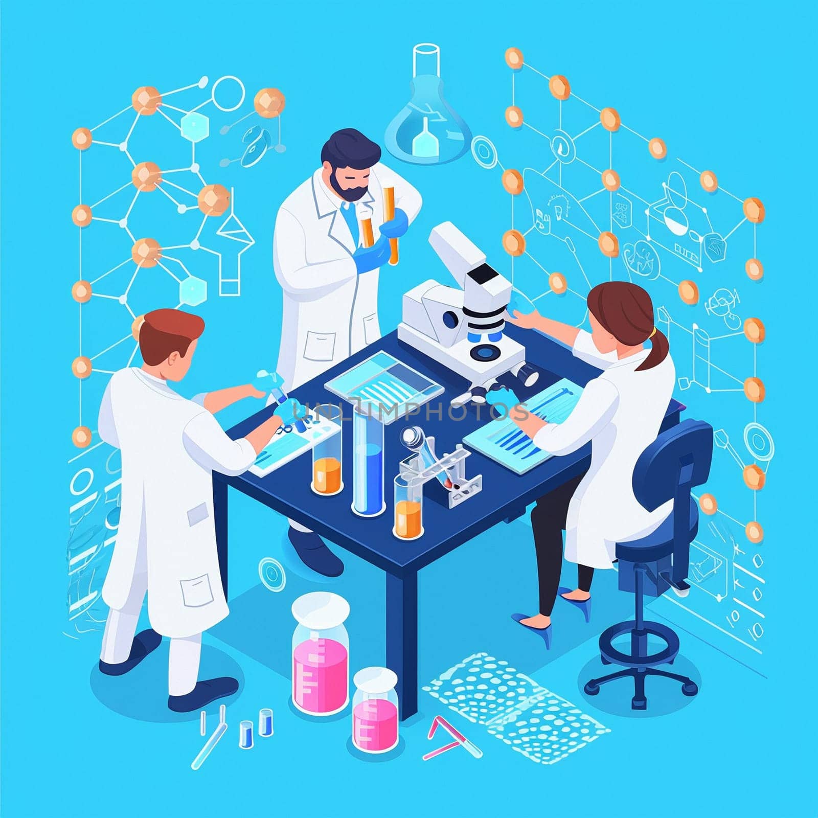 project teamwork in medicine, science and biology. isometric illustration by NeuroSky